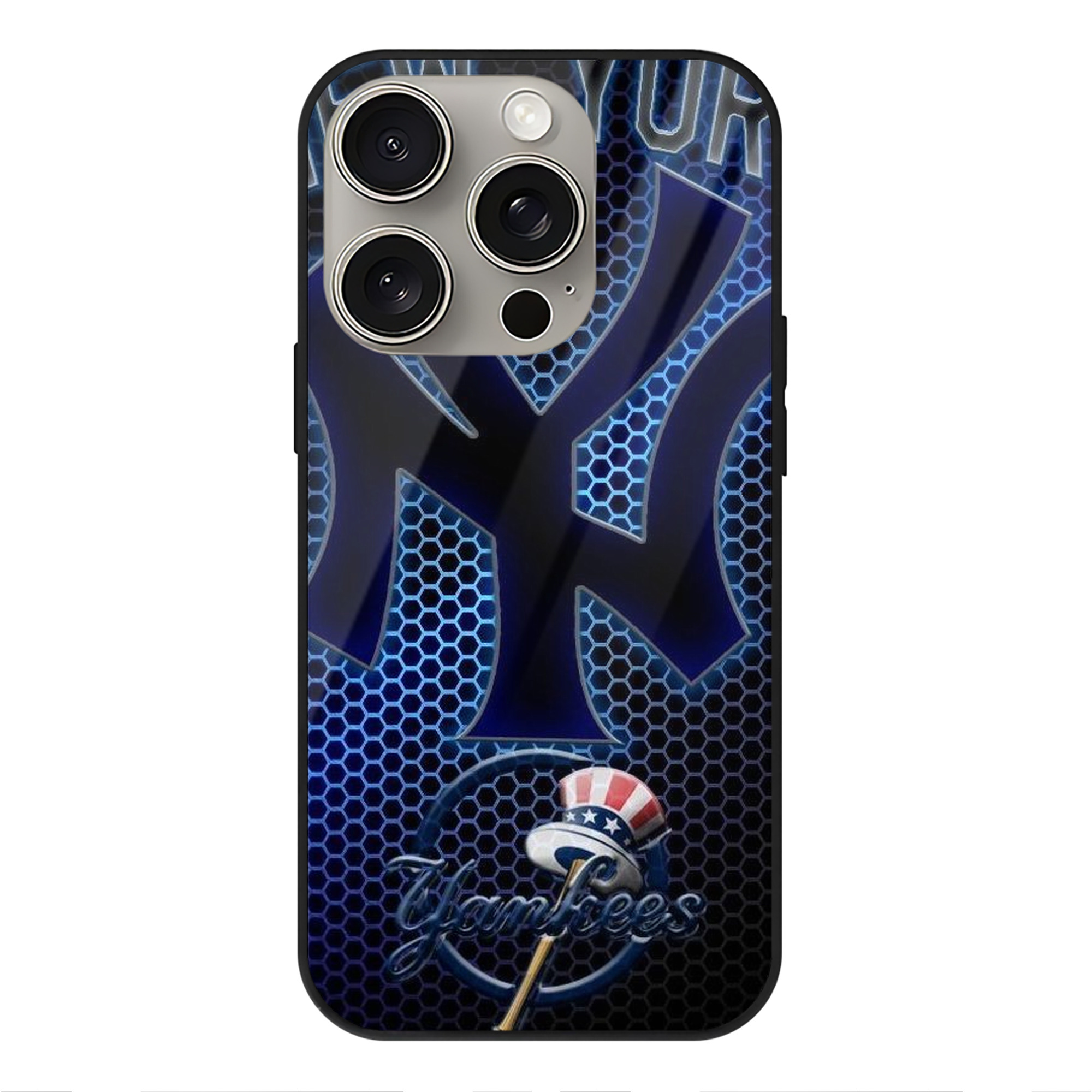 New York Yankees 319 IPhone 15 Pro Mirror Phone Case – UV Printed Glass + TPU – Scratch-Resistant, Wireless Charging Compatible, Precise Fit & Stylish Design