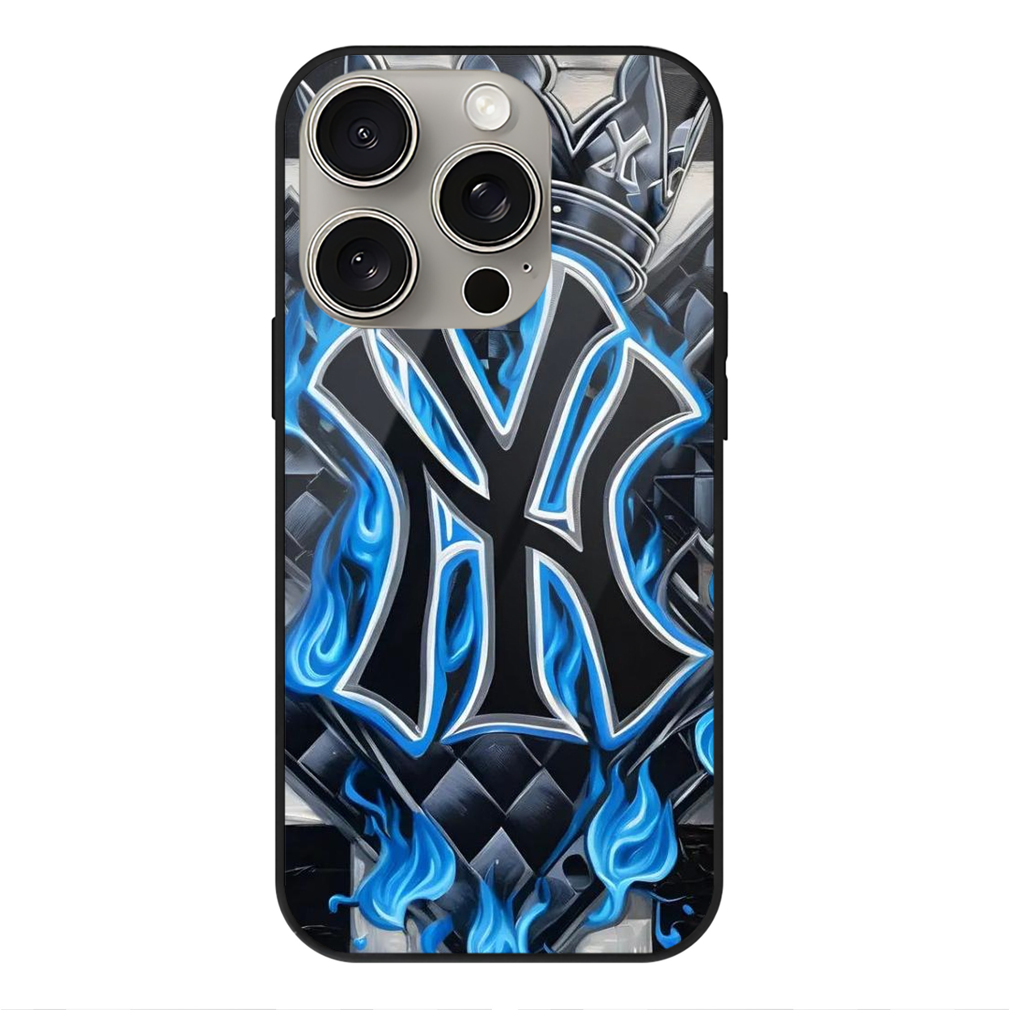New York Yankees 324 IPhone 15 Pro Mirror Phone Case – UV Printed Glass + TPU – Scratch-Resistant, Wireless Charging Compatible, Precise Fit & Stylish Design