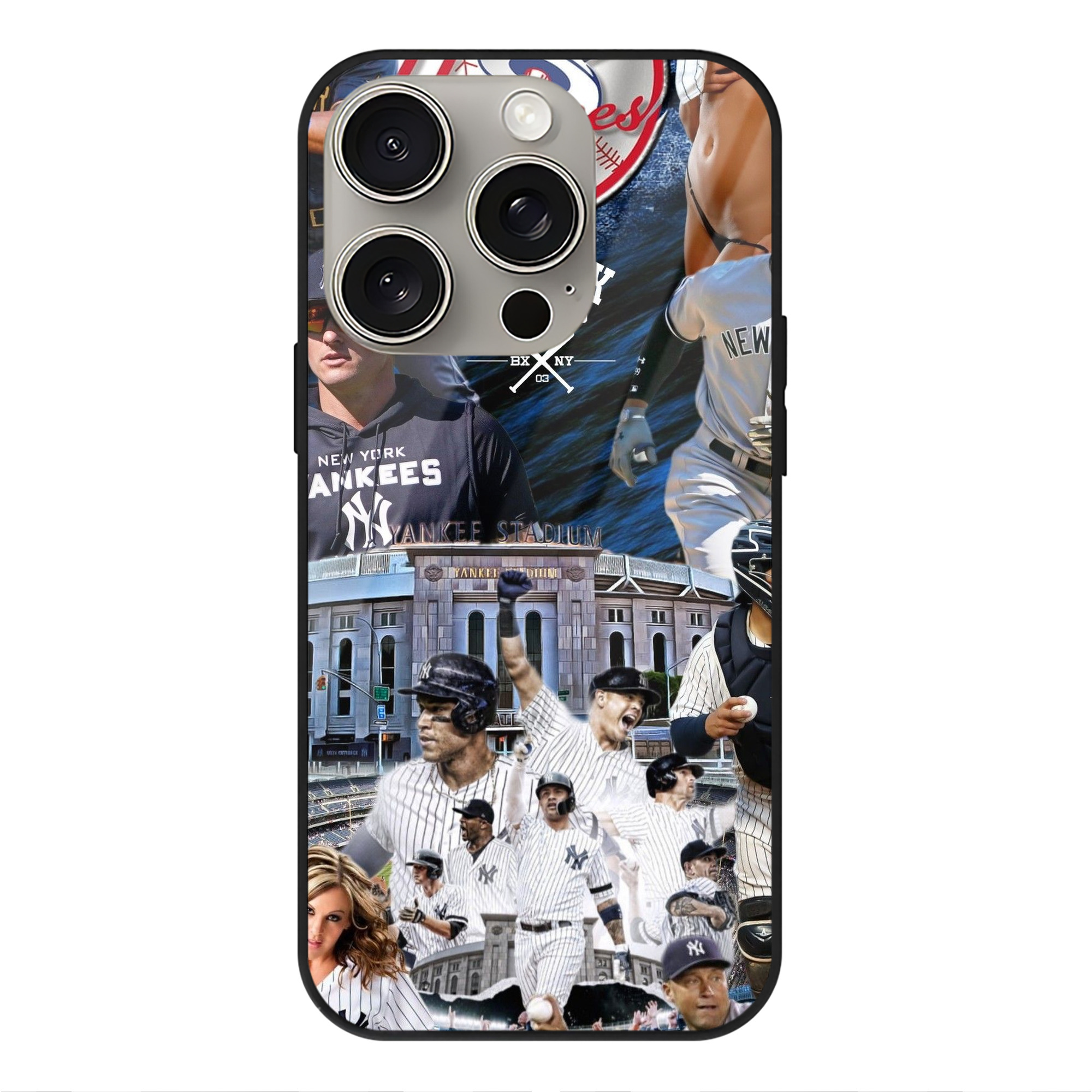 New York Yankees 336 IPhone 15 Pro Mirror Phone Case – UV Printed Glass + TPU – Scratch-Resistant, Wireless Charging Compatible, Precise Fit & Stylish Design