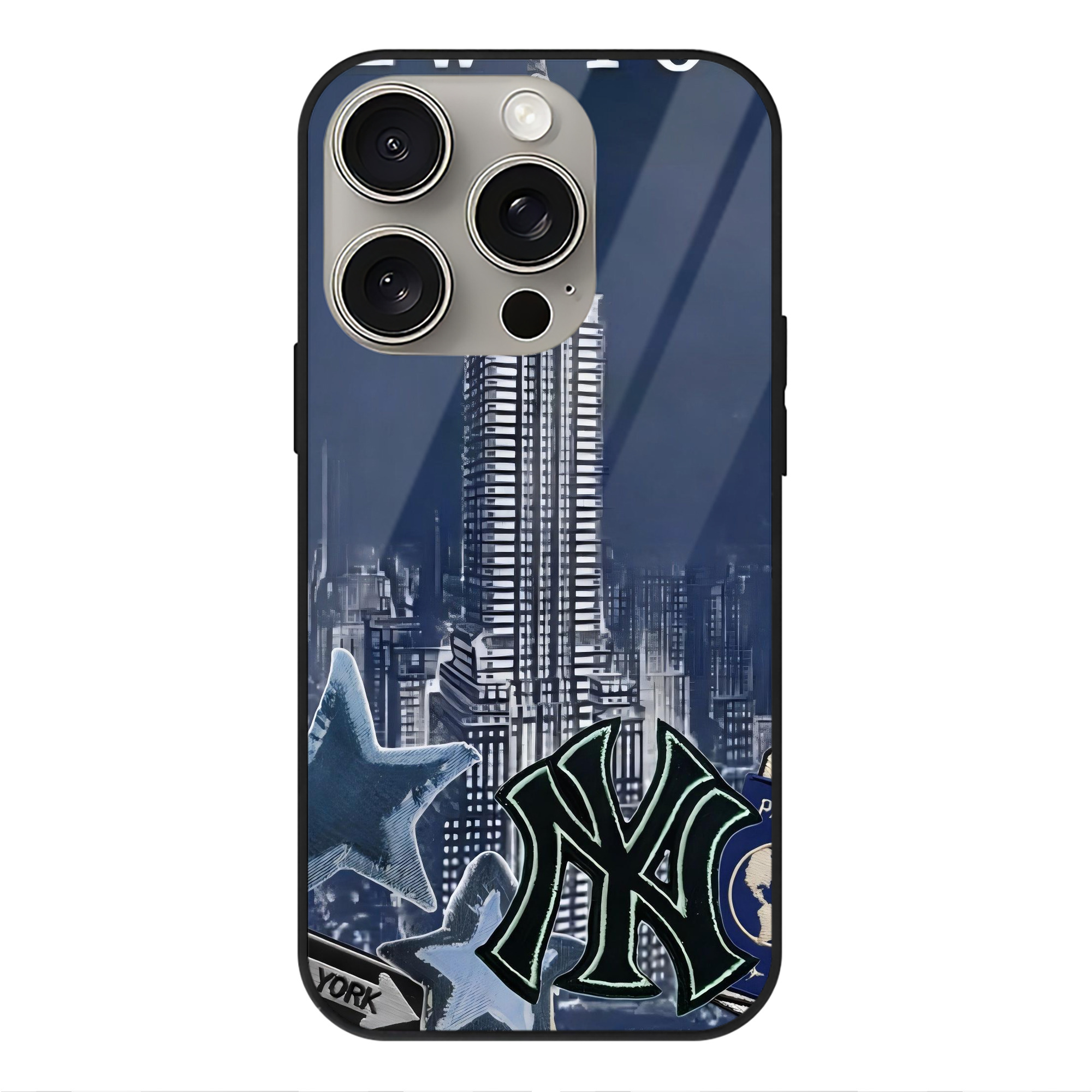 New York Yankees 331 IPhone 15 Pro Mirror Phone Case – UV Printed Glass + TPU – Scratch-Resistant, Wireless Charging Compatible, Precise Fit & Stylish Design