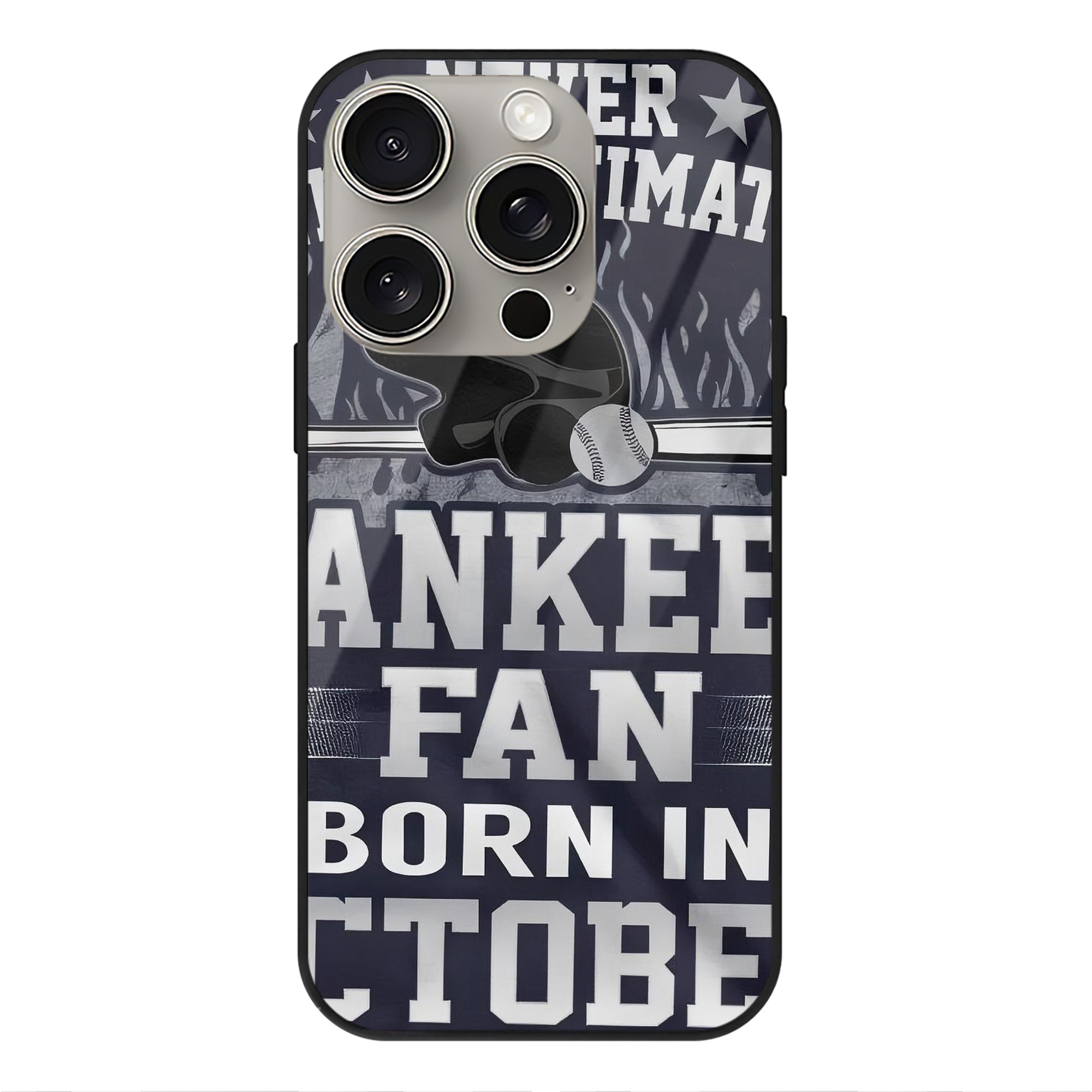 New York Yankees 349 IPhone 15 Pro Mirror Phone Case – UV Printed Glass + TPU – Scratch-Resistant, Wireless Charging Compatible, Precise Fit & Stylish Design