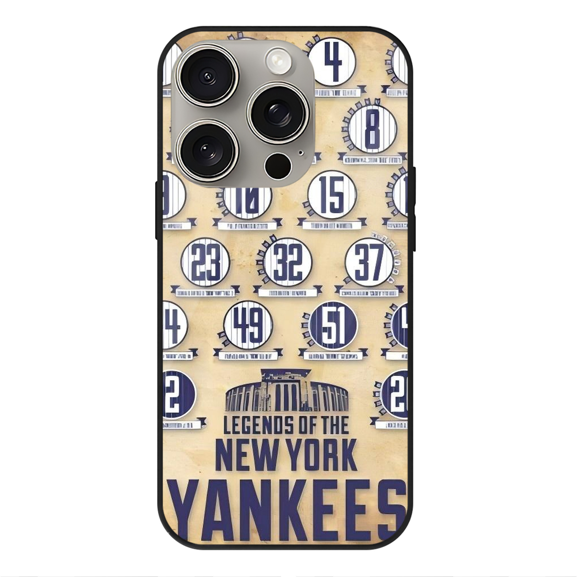 New York Yankees 339 IPhone 15 Pro Mirror Phone Case – UV Printed Glass + TPU – Scratch-Resistant, Wireless Charging Compatible, Precise Fit & Stylish Design