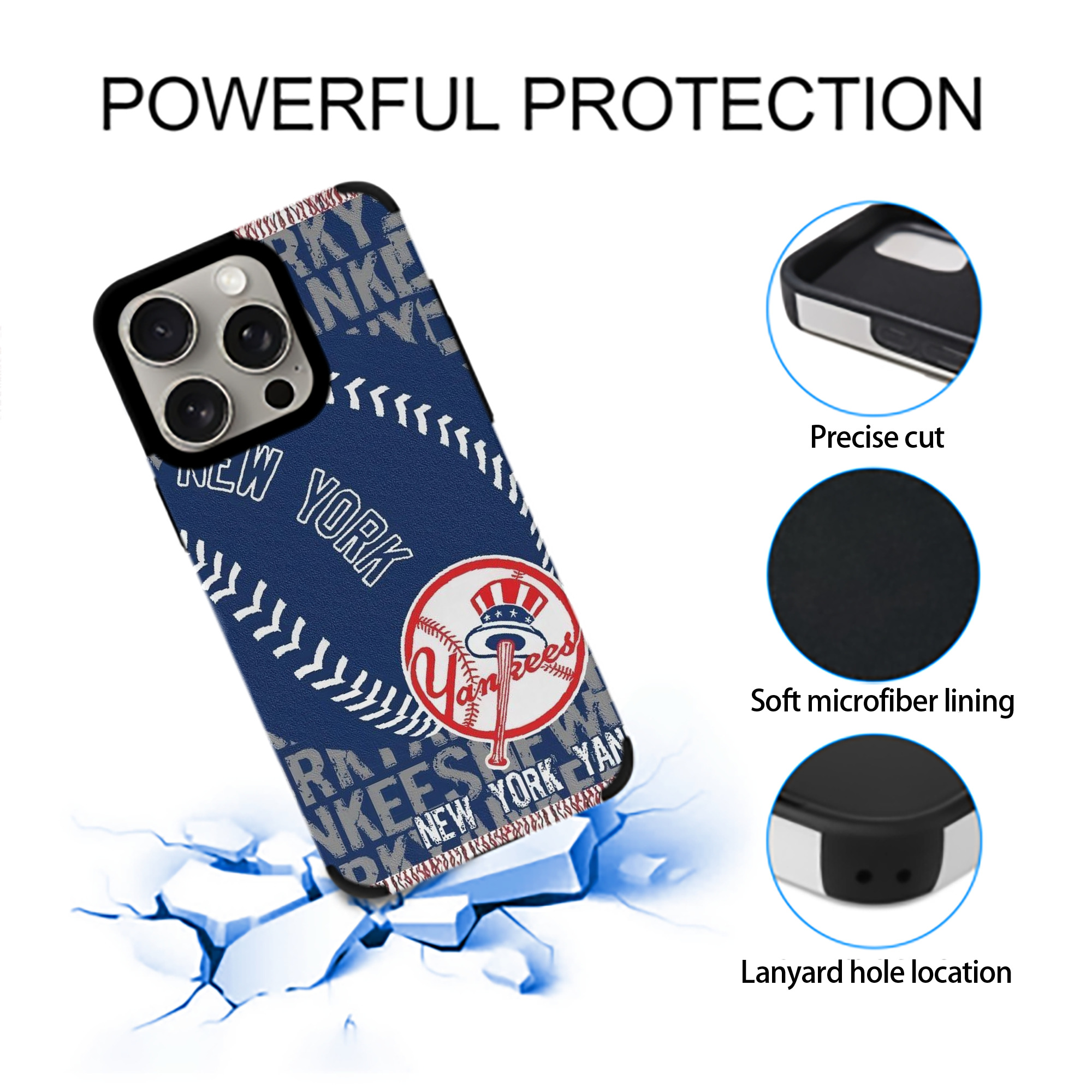 New York Yankees 198 IPhone 15 Pro Max PU Leather Case – Soft Lining, 360° Protection – Precise Fit, 3D Buttons, Easy Charging – Anti-Yellowing, Easy To Clean