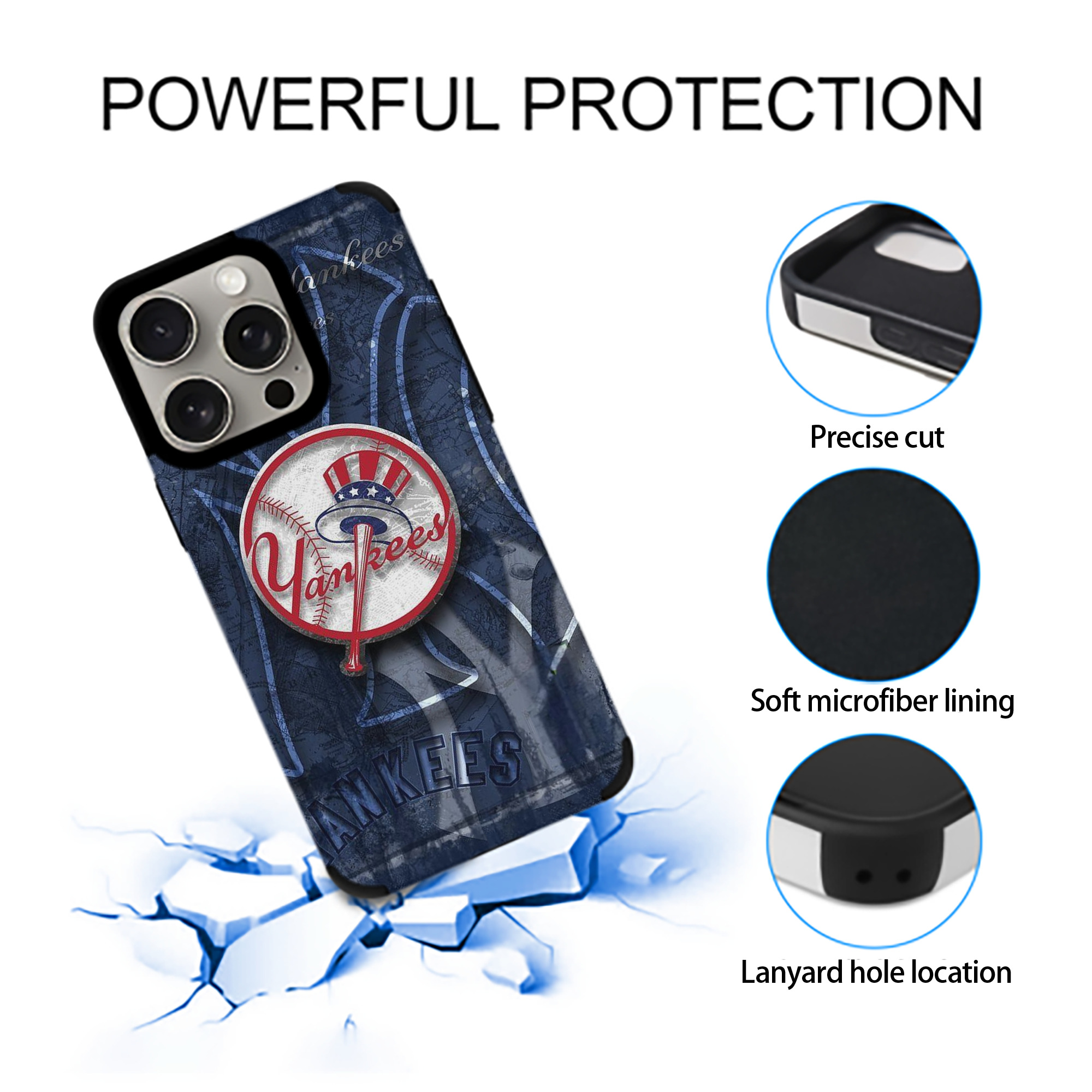 New York Yankees 190 IPhone 15 Pro Max PU Leather Case – Soft Lining, 360° Protection – Precise Fit, 3D Buttons, Easy Charging – Anti-Yellowing, Easy To Clean