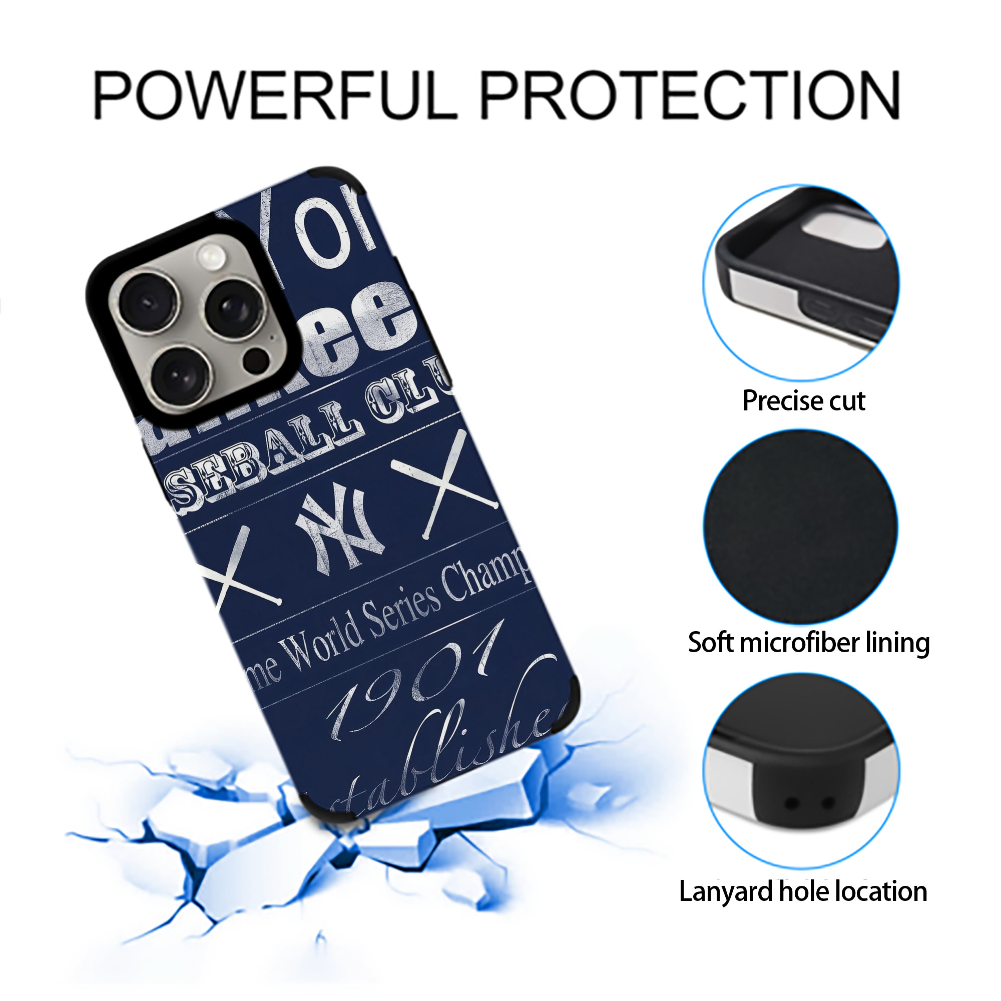 New York Yankees 205 IPhone 15 Pro Max PU Leather Case – Soft Lining, 360° Protection – Precise Fit, 3D Buttons, Easy Charging – Anti-Yellowing, Easy To Clean