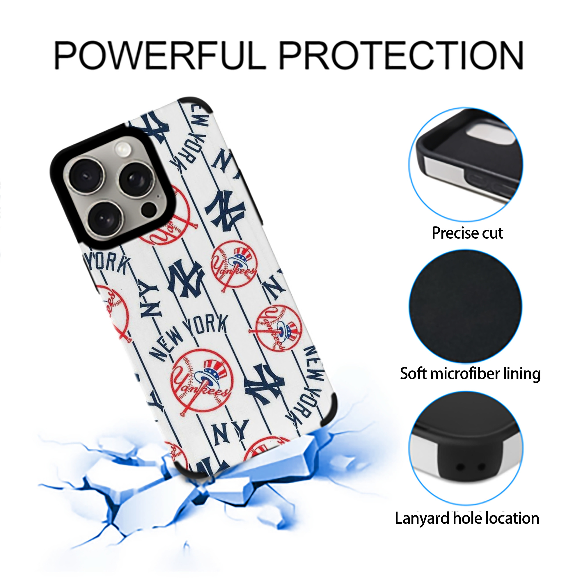 New York Yankees 219 IPhone 15 Pro Max PU Leather Case – Soft Lining, 360° Protection – Precise Fit, 3D Buttons, Easy Charging – Anti-Yellowing, Easy To Clean