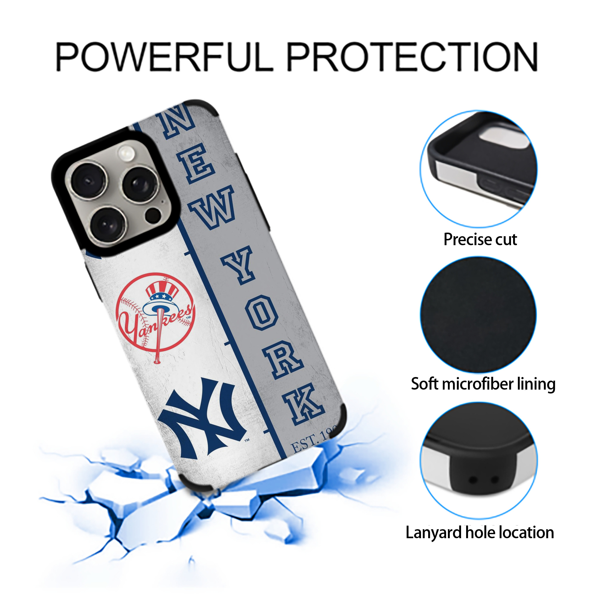 New York Yankees 217 IPhone 15 Pro Max PU Leather Case – Soft Lining, 360° Protection – Precise Fit, 3D Buttons, Easy Charging – Anti-Yellowing, Easy To Clean