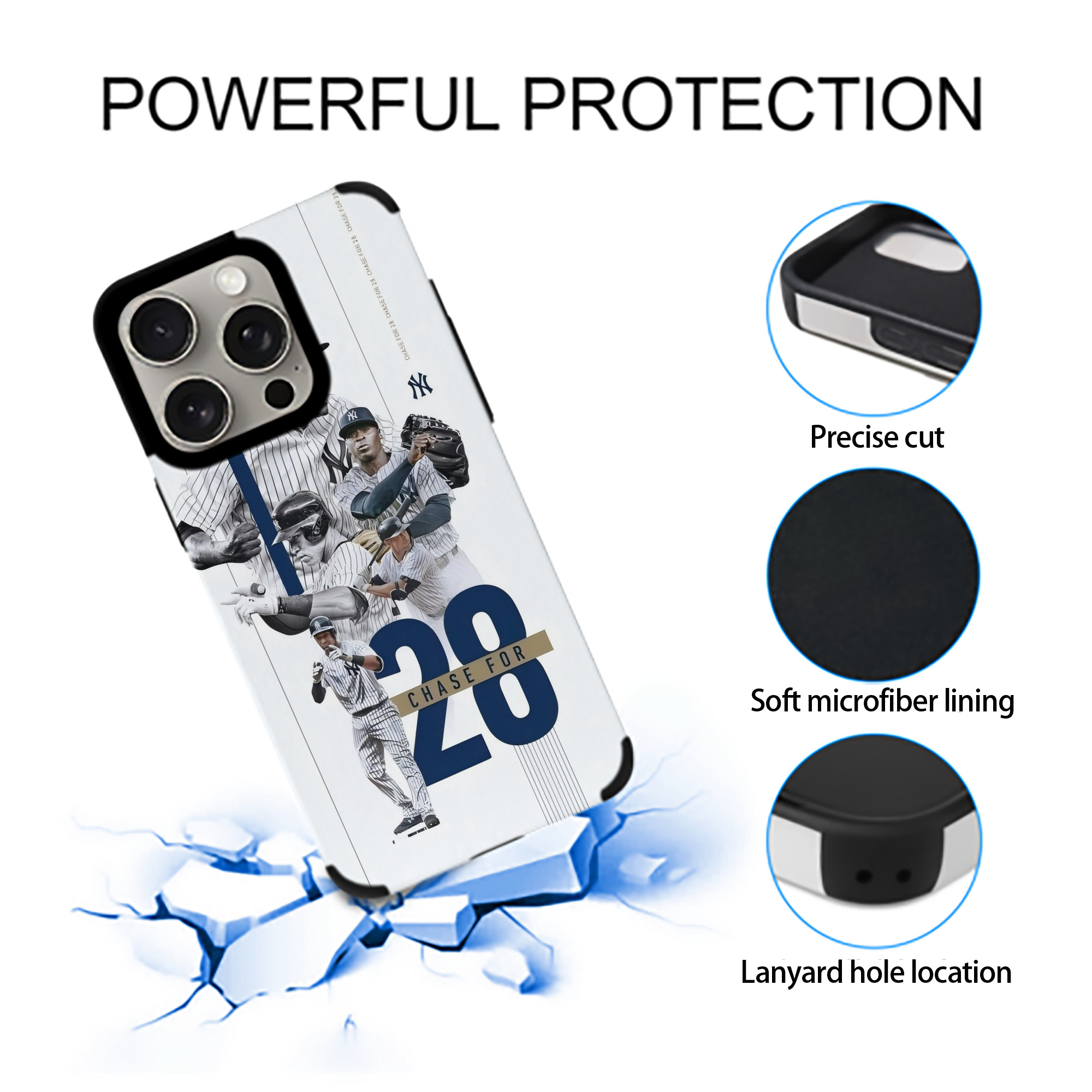 New York Yankees Chase For 28 IPhone 15 Pro Max PU Leather Case – Soft Lining, 360° Protection – Precise Fit, 3D Buttons, Easy Charging – Anti-Yellowing, Easy To Clean