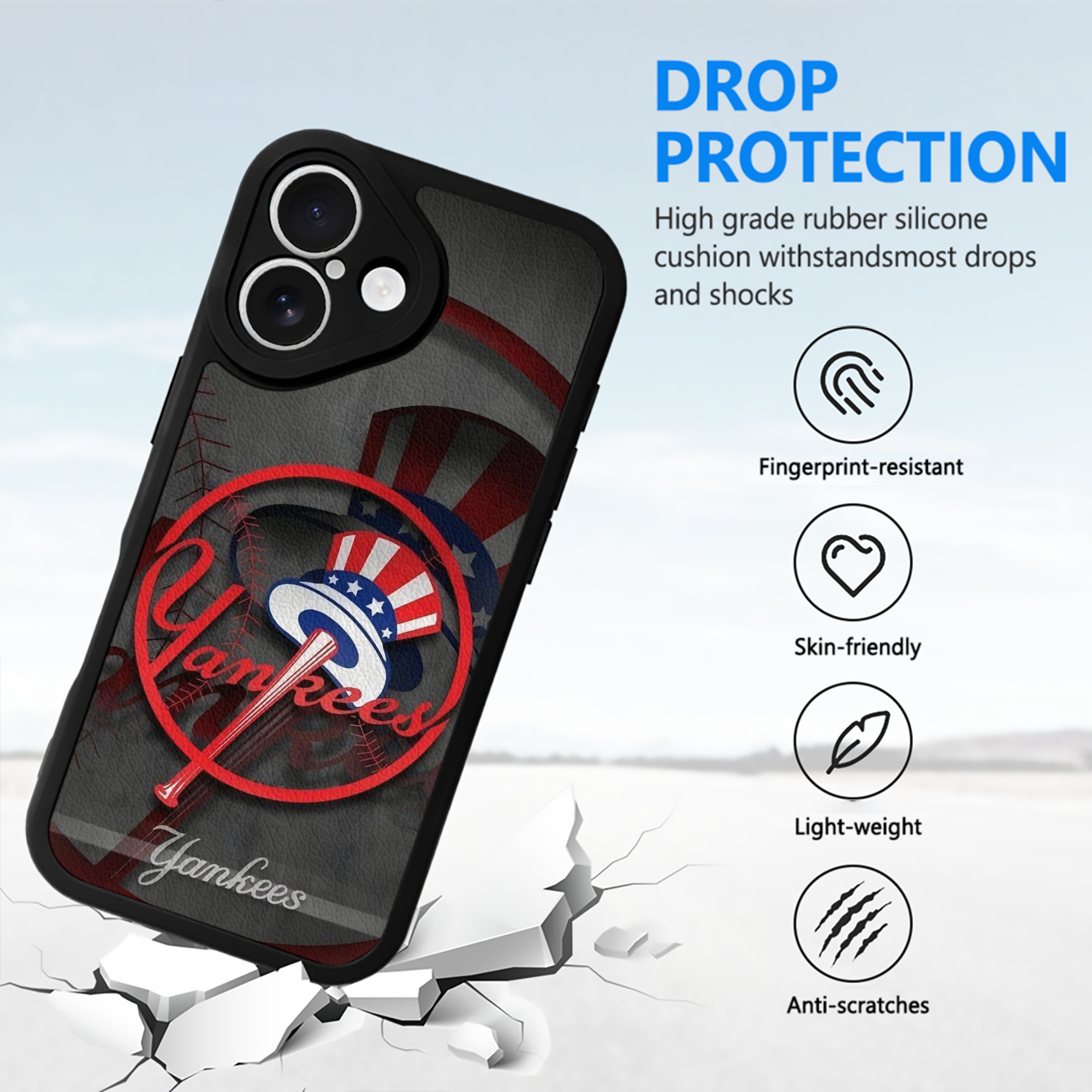 New York Yankees 97 IPhone 16 Silicone Leather Case – UV Print, Lambskin Texture – Perfect Fit, Wireless Charging Compatible, Scratch Resistant, Precise Cutouts – Stylish Protection For IPhone 16