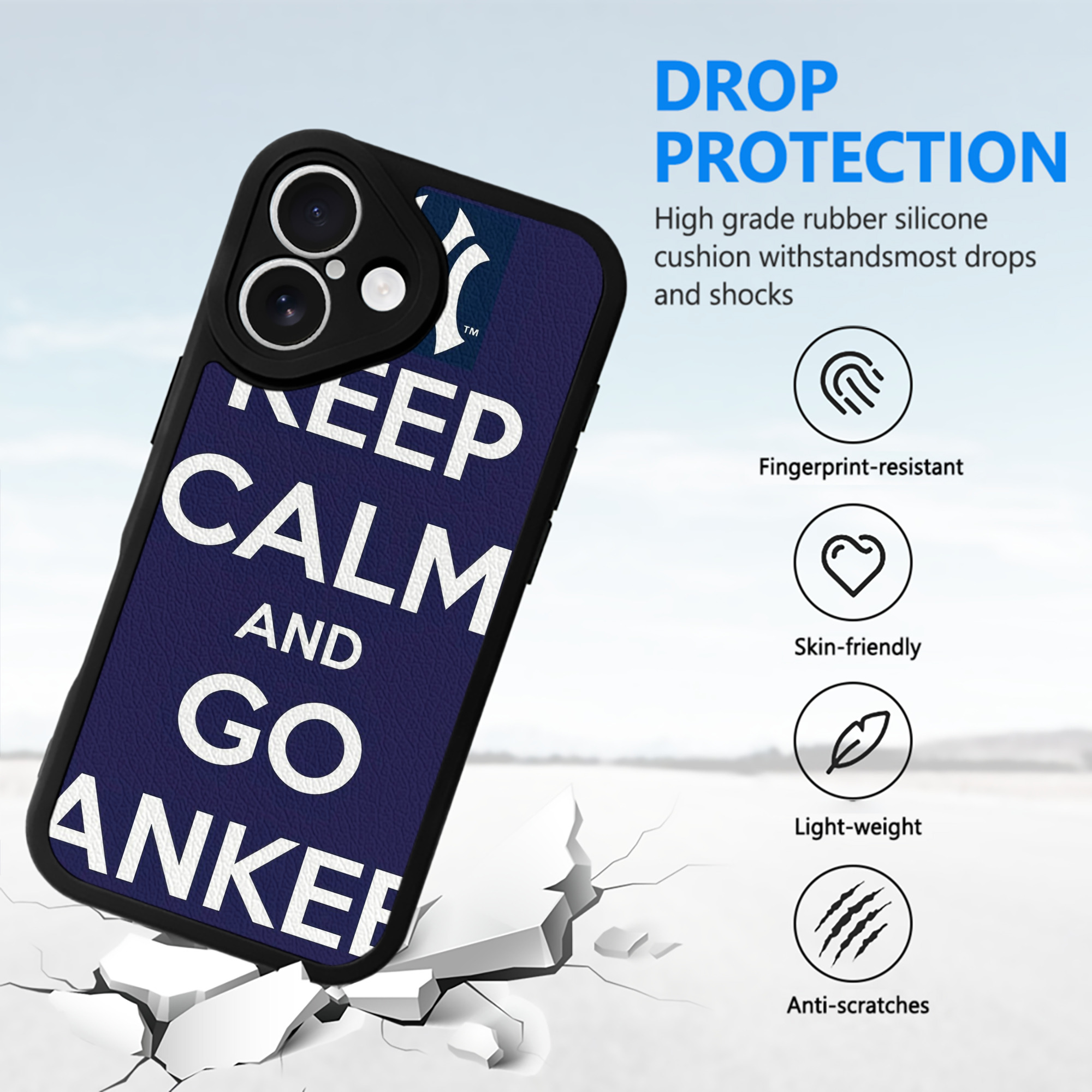 New York Yankees Keep Calm and Go Yankees IPhone 16 Silicone Leather Case – UV Print, Lambskin Texture – Perfect Fit, Wireless Charging Compatible, Scratch Resistant, Precise Cutouts – Stylish Protection For IPhone 16
