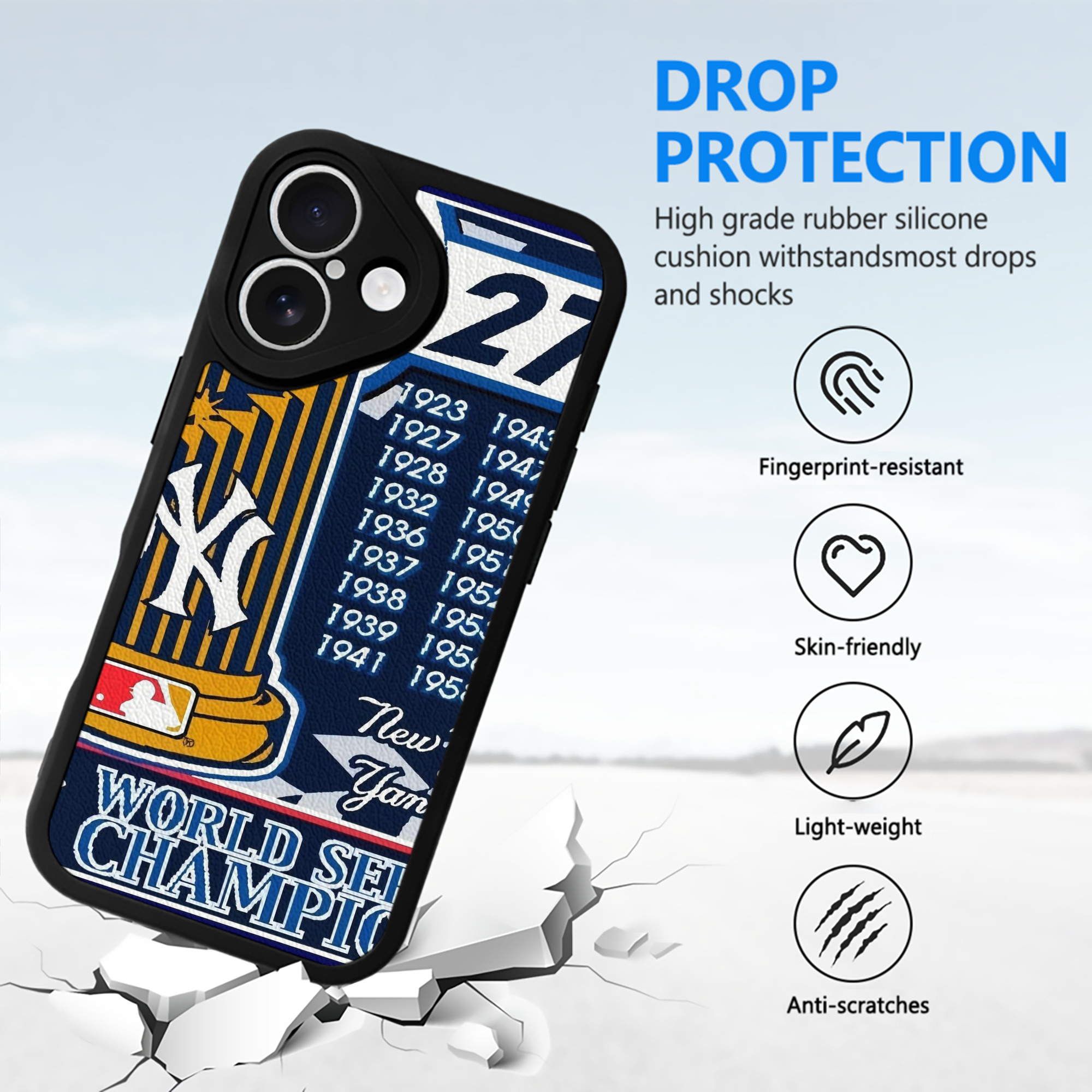 New York Yankees 108 IPhone 16 Silicone Leather Case – UV Print, Lambskin Texture – Perfect Fit, Wireless Charging Compatible, Scratch Resistant, Precise Cutouts – Stylish Protection For IPhone 16