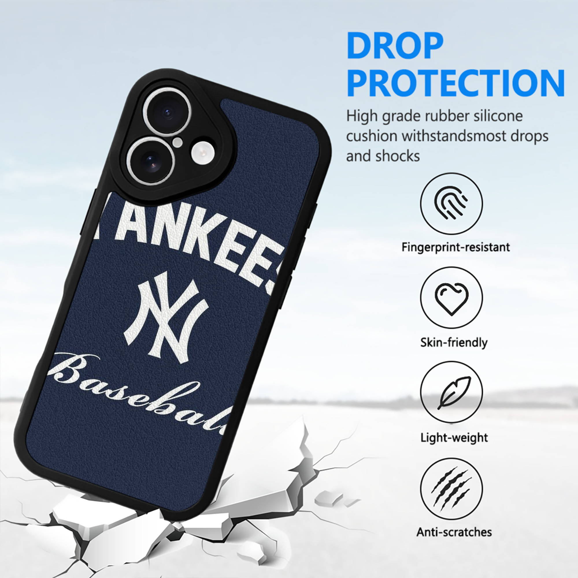 New York Yankees Baseball IPhone 16 Silicone Leather Case – UV Print, Lambskin Texture – Perfect Fit, Wireless Charging Compatible, Scratch Resistant, Precise Cutouts – Stylish Protection For IPhone 16