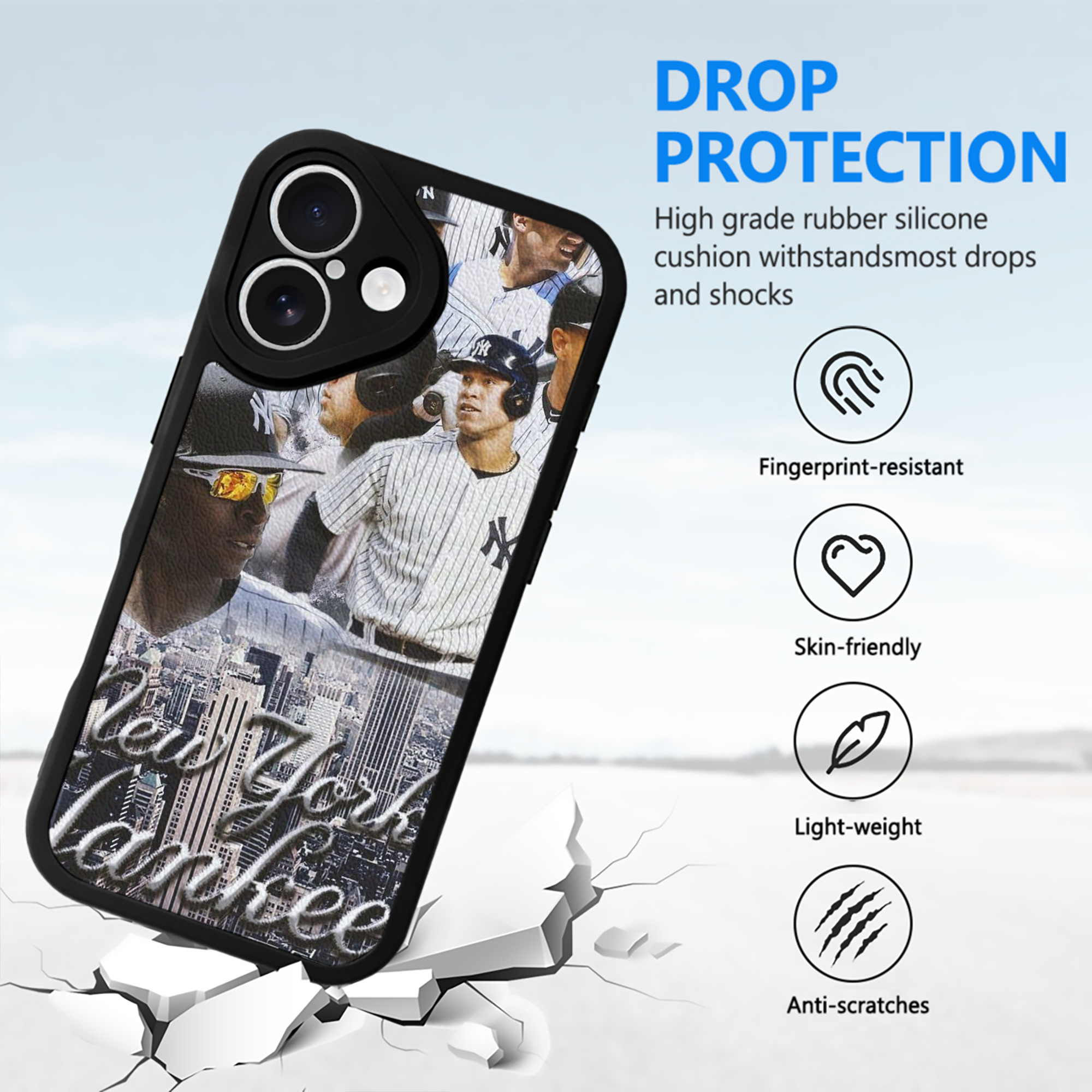 New York Yankees 101 IPhone 16 Silicone Leather Case – UV Print, Lambskin Texture – Perfect Fit, Wireless Charging Compatible, Scratch Resistant, Precise Cutouts – Stylish Protection For IPhone 16