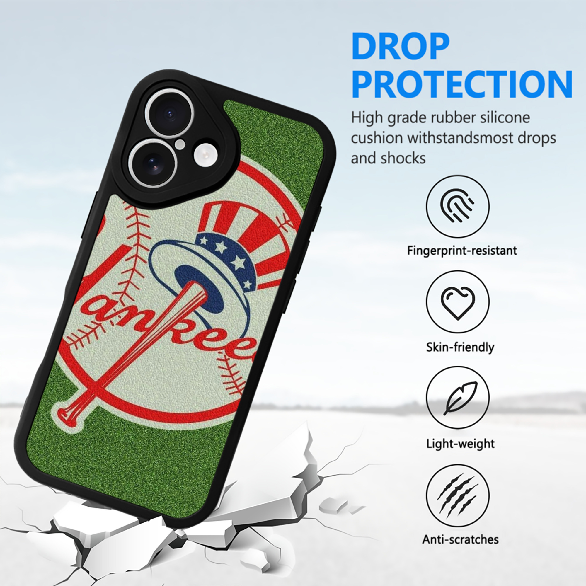 New York Yankees Logo IPhone 16 Silicone Leather Case – UV Print, Lambskin Texture – Perfect Fit, Wireless Charging Compatible, Scratch Resistant, Precise Cutouts – Stylish Protection For IPhone 16