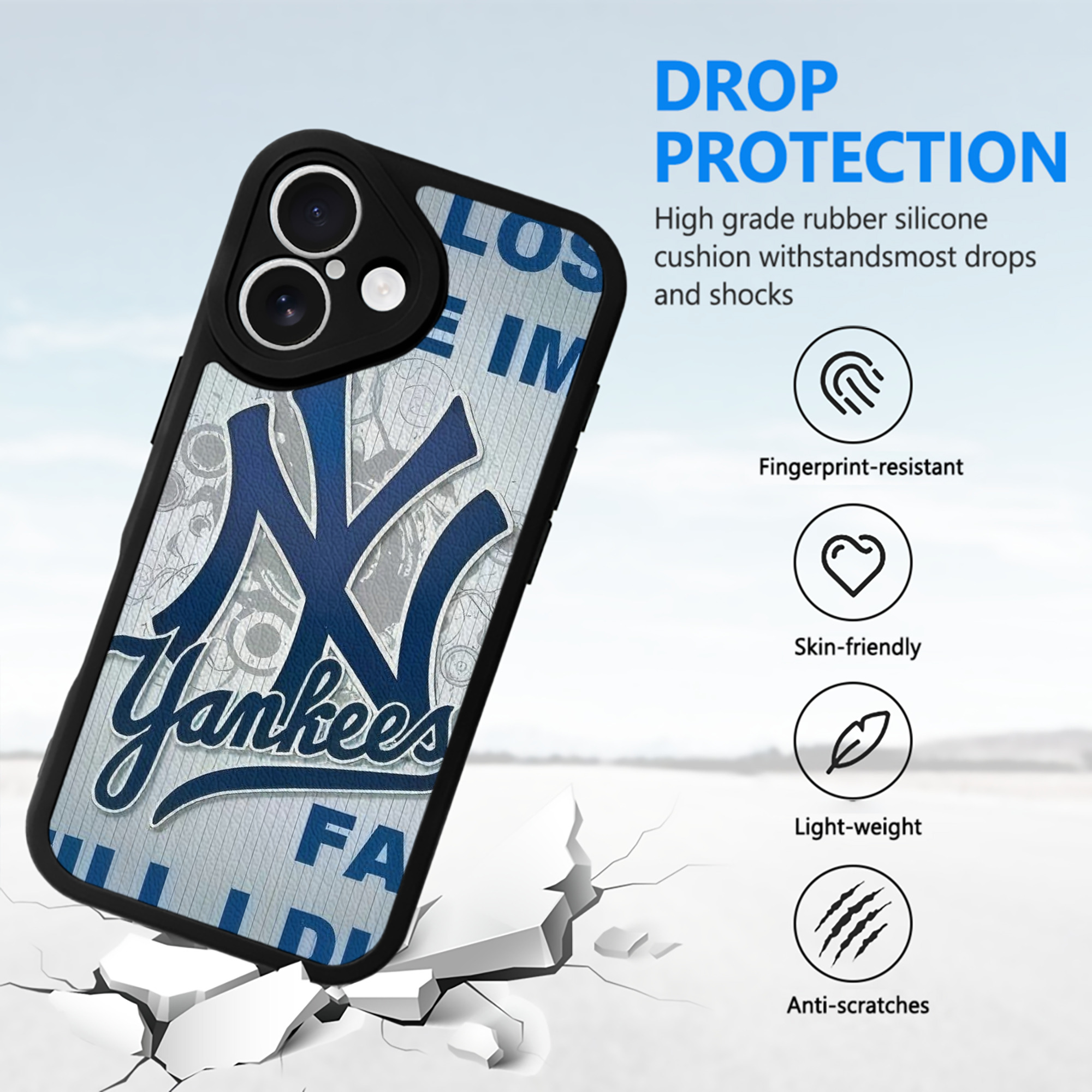 New York Yankees 100 IPhone 16 Silicone Leather Case – UV Print, Lambskin Texture – Perfect Fit, Wireless Charging Compatible, Scratch Resistant, Precise Cutouts – Stylish Protection For IPhone 16