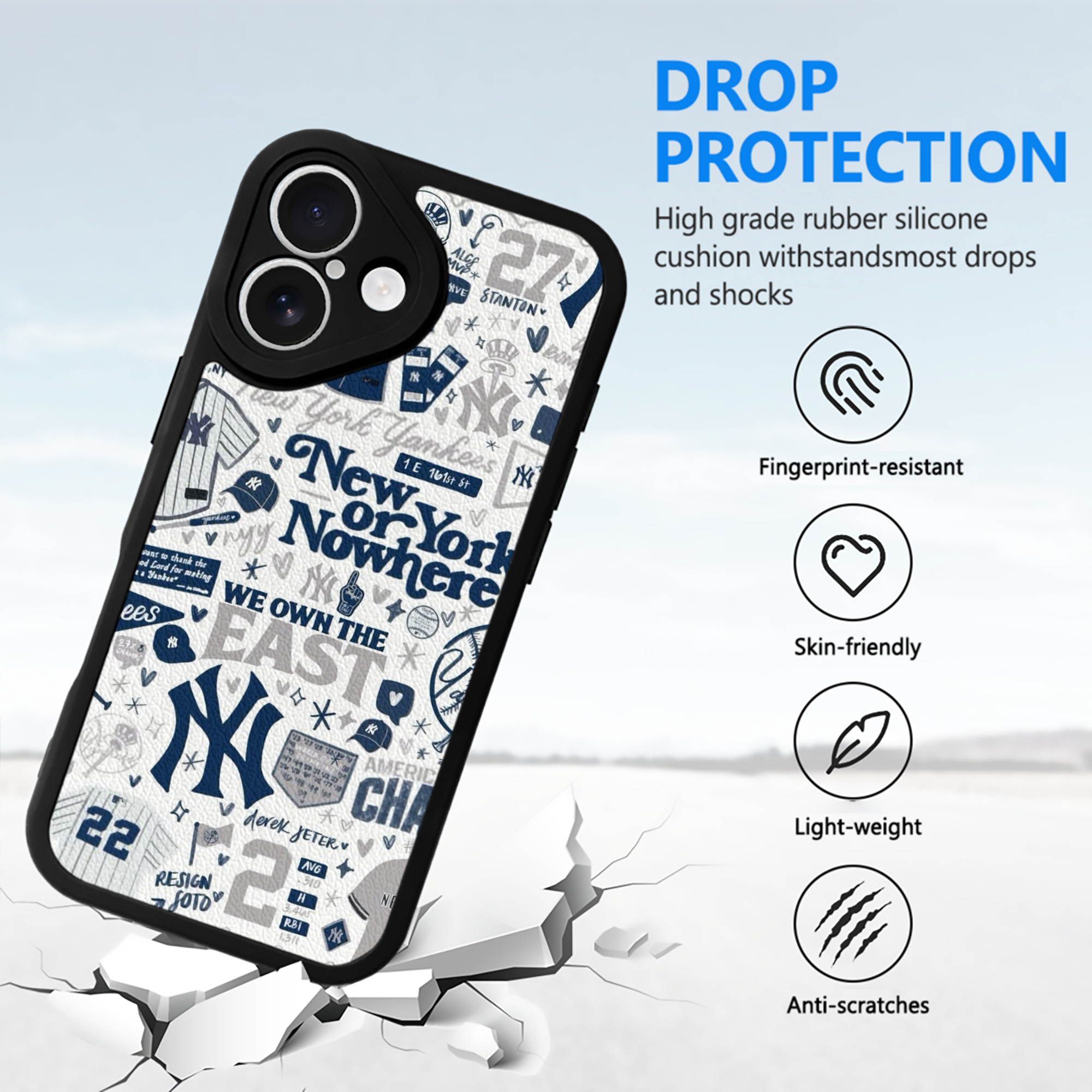 New York Yankees 113 IPhone 16 Silicone Leather Case – UV Print, Lambskin Texture – Perfect Fit, Wireless Charging Compatible, Scratch Resistant, Precise Cutouts – Stylish Protection For IPhone 16