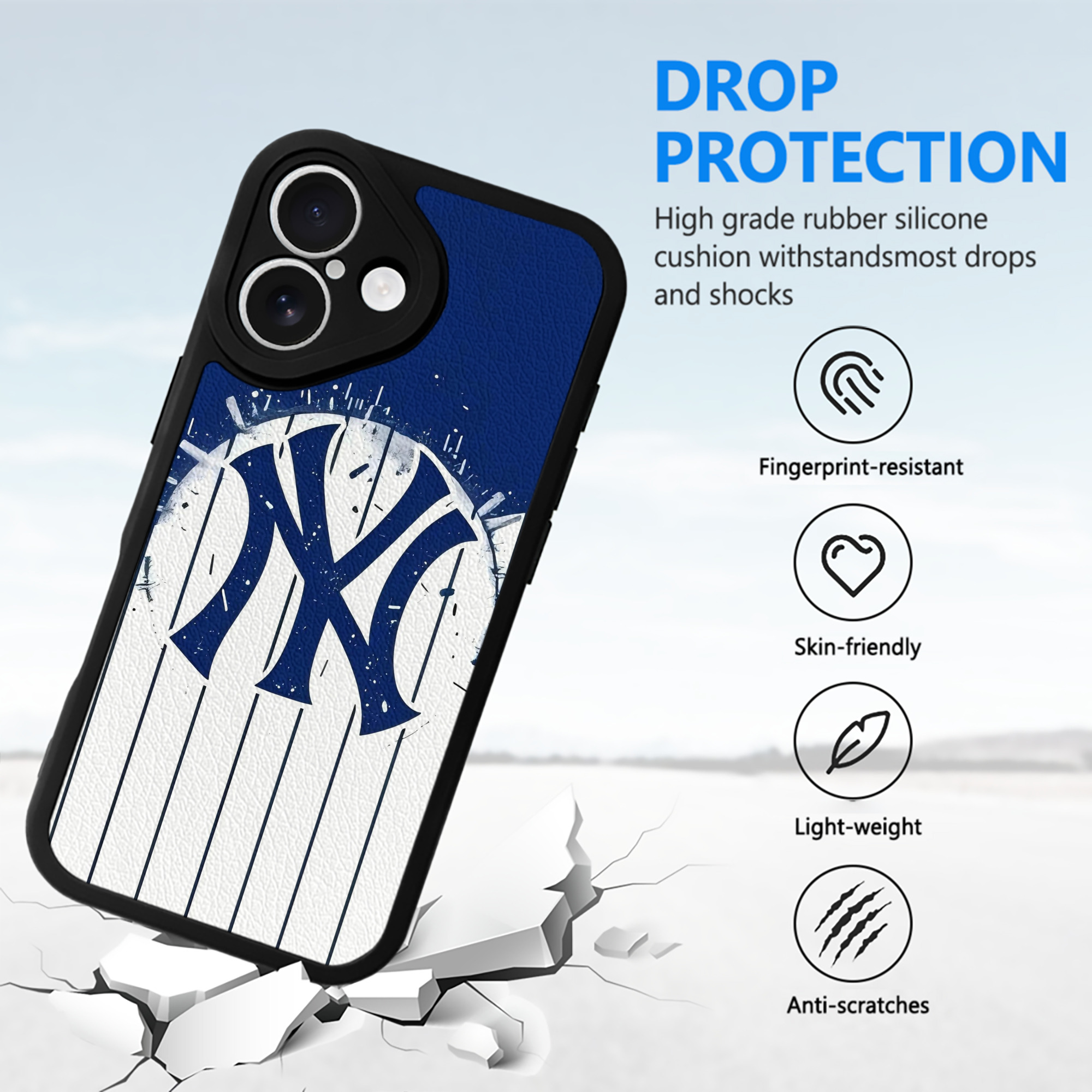 New York Yankees 106 IPhone 16 Silicone Leather Case – UV Print, Lambskin Texture – Perfect Fit, Wireless Charging Compatible, Scratch Resistant, Precise Cutouts – Stylish Protection For IPhone 16