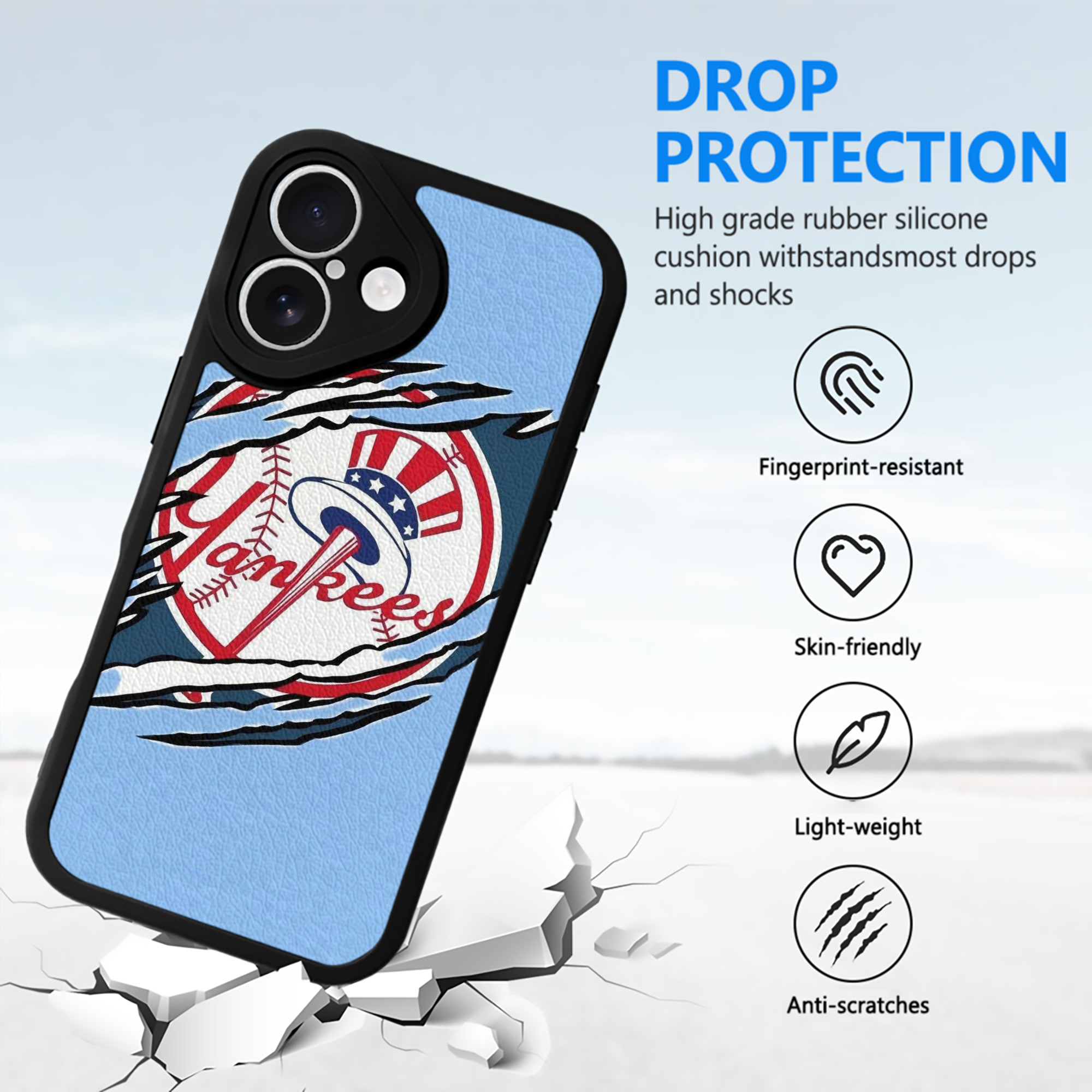 New York Yankees 128 IPhone 16 Silicone Leather Case – UV Print, Lambskin Texture – Perfect Fit, Wireless Charging Compatible, Scratch Resistant, Precise Cutouts – Stylish Protection For IPhone 16