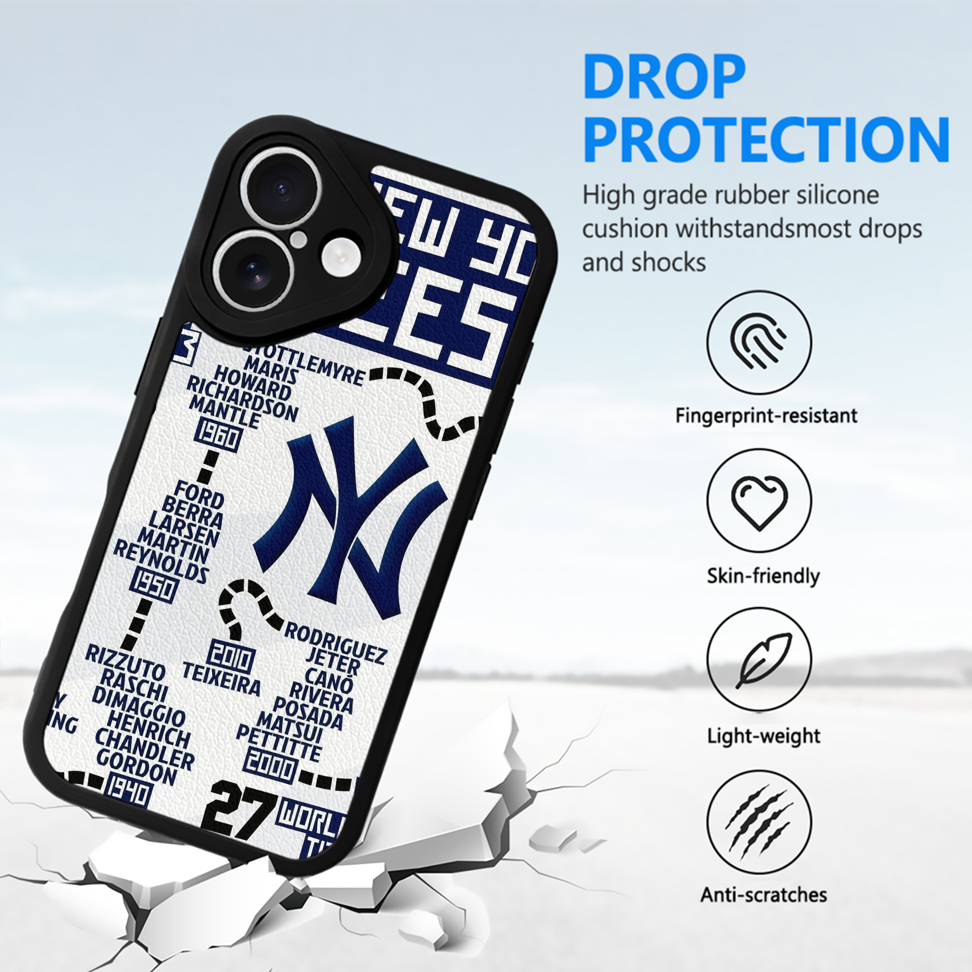 New York Yankees 155 IPhone 16 Silicone Leather Case – UV Print, Lambskin Texture – Perfect Fit, Wireless Charging Compatible, Scratch Resistant, Precise Cutouts – Stylish Protection For IPhone 16