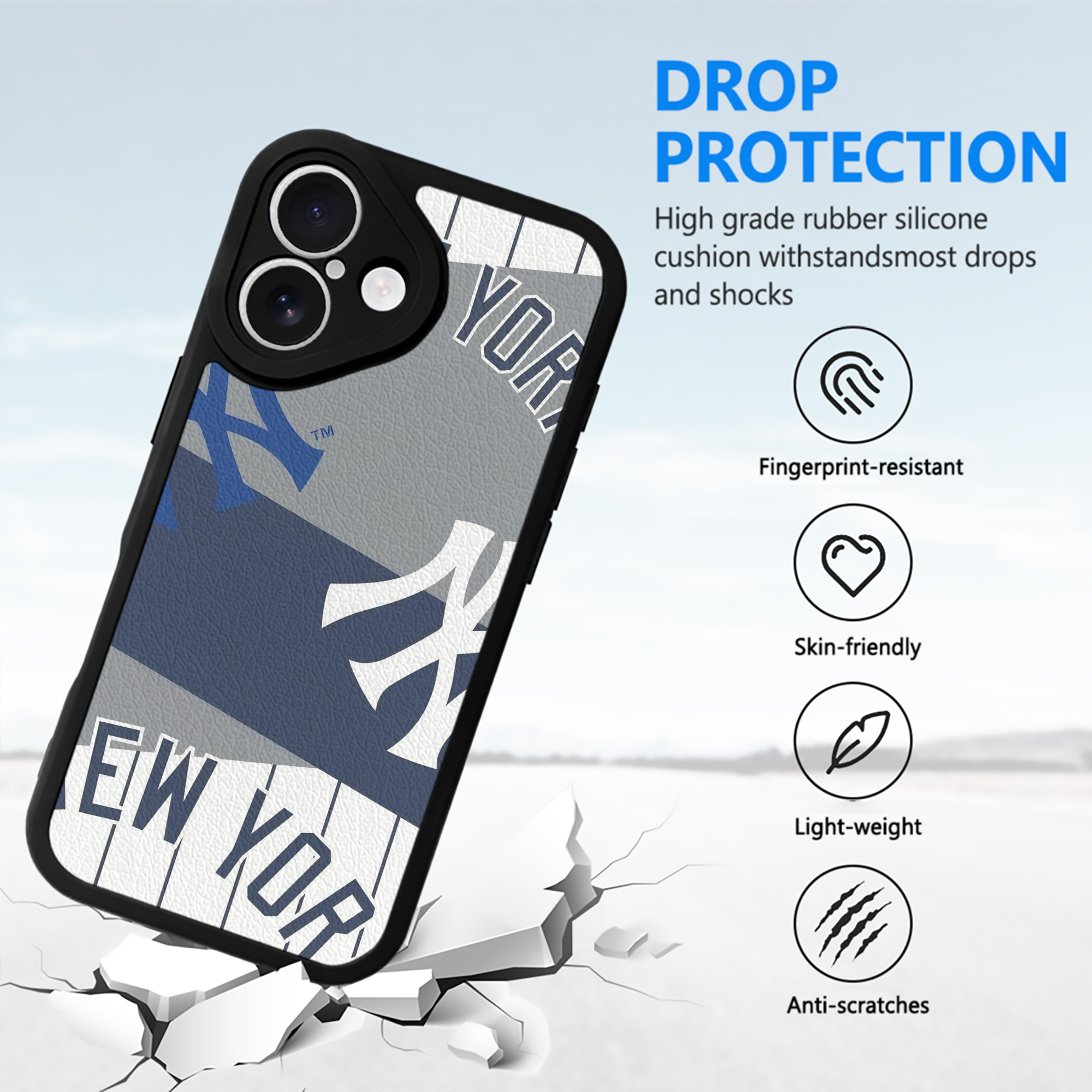 New York Yankees 133 IPhone 16 Silicone Leather Case – UV Print, Lambskin Texture – Perfect Fit, Wireless Charging Compatible, Scratch Resistant, Precise Cutouts – Stylish Protection For IPhone 16