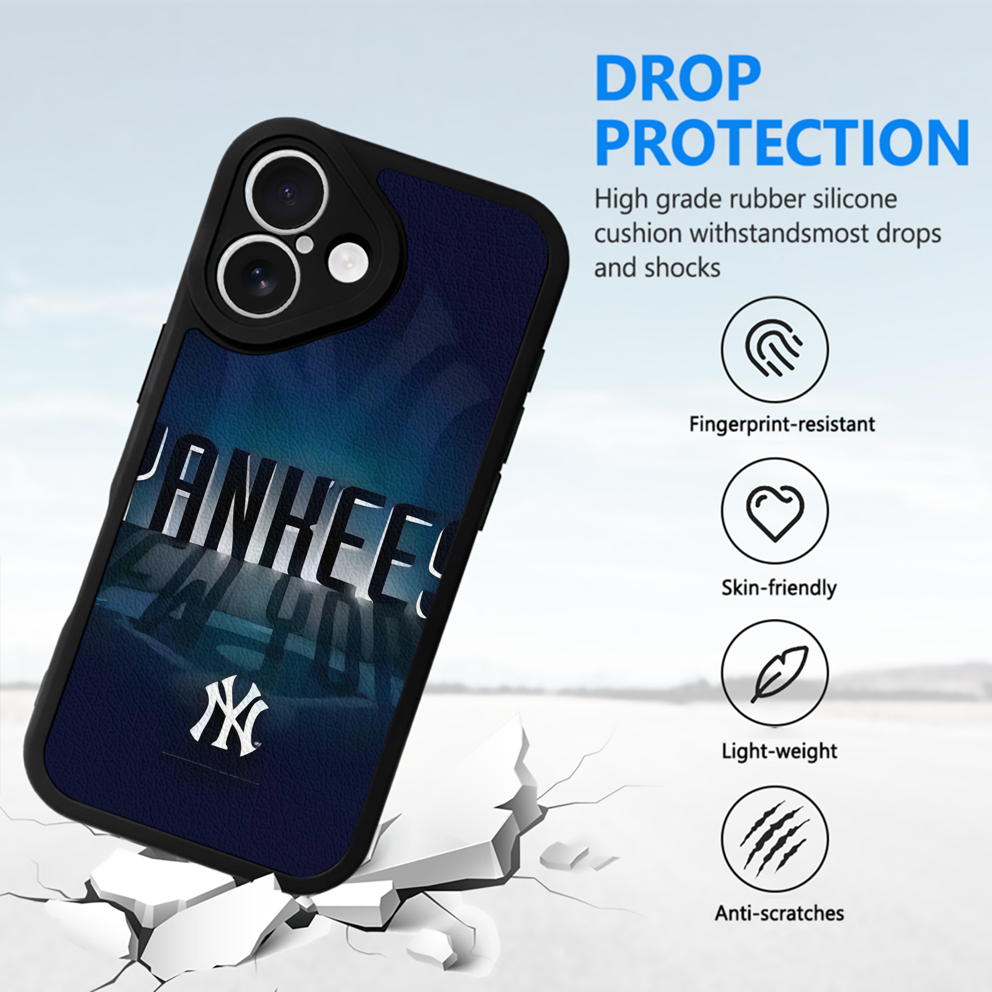 New York Yankees 160 IPhone 16 Silicone Leather Case – UV Print, Lambskin Texture – Perfect Fit, Wireless Charging Compatible, Scratch Resistant, Precise Cutouts – Stylish Protection For IPhone 16