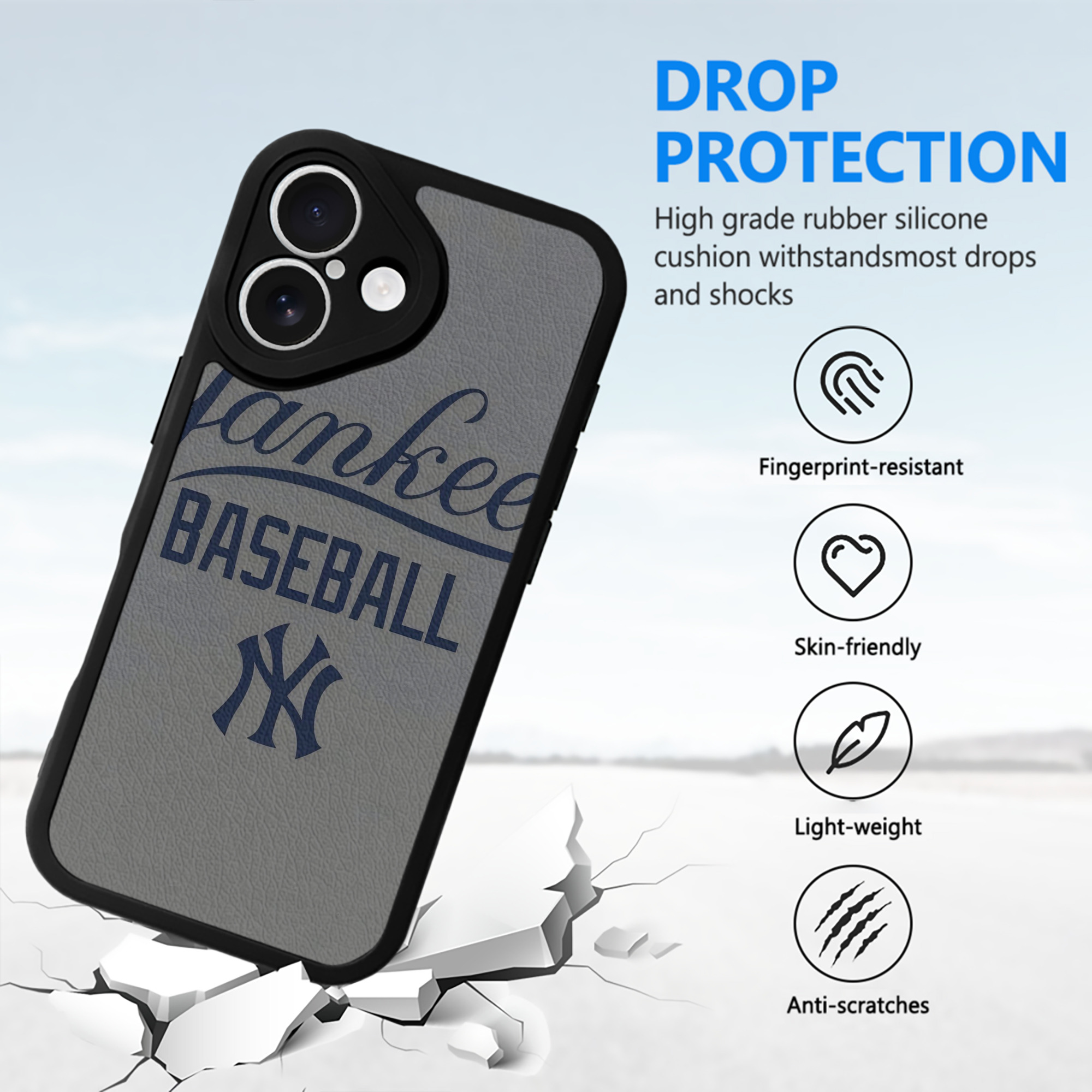 New York Yankees 147 IPhone 16 Silicone Leather Case – UV Print, Lambskin Texture – Perfect Fit, Wireless Charging Compatible, Scratch Resistant, Precise Cutouts – Stylish Protection For IPhone 16