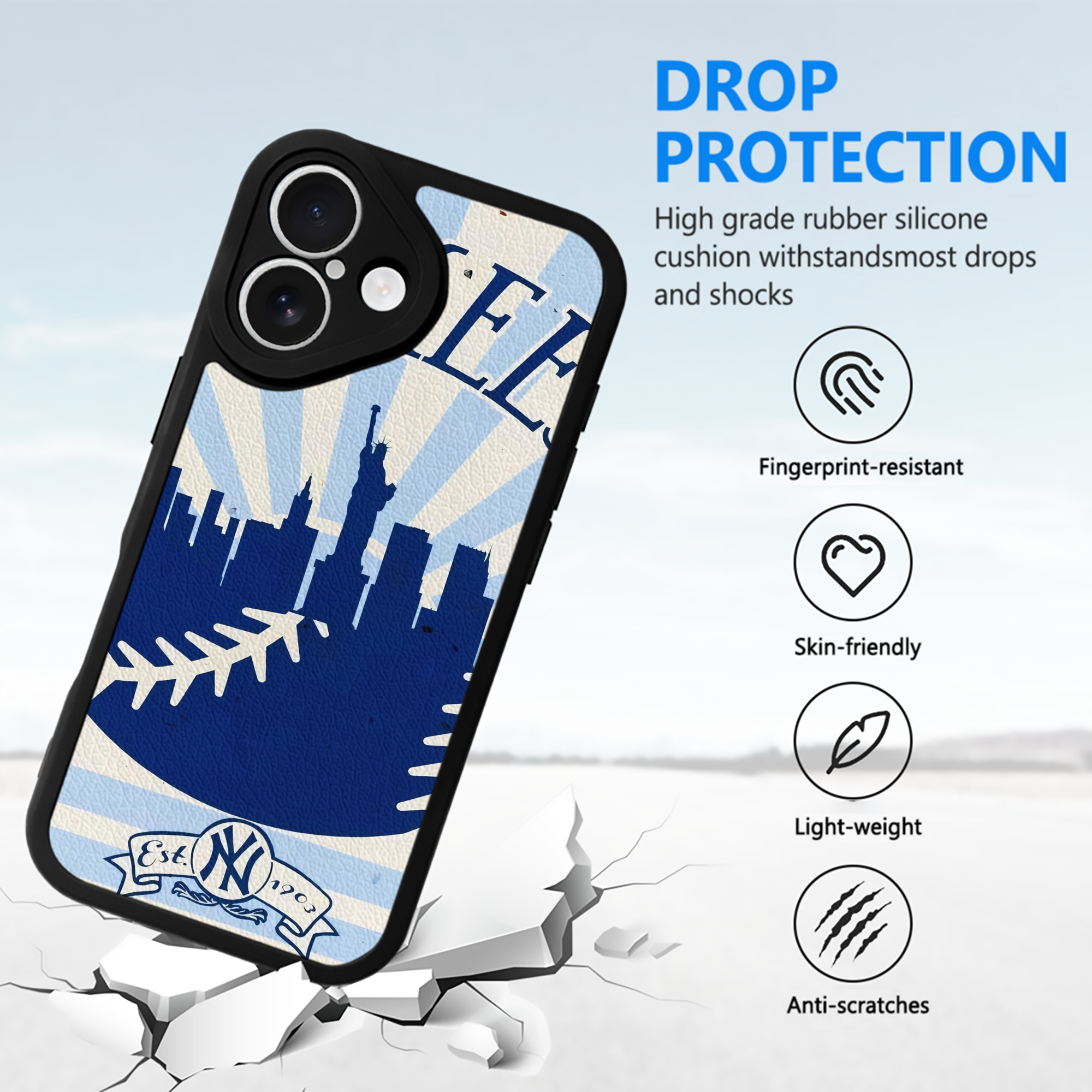 New York Yankees 143 IPhone 16 Silicone Leather Case – UV Print, Lambskin Texture – Perfect Fit, Wireless Charging Compatible, Scratch Resistant, Precise Cutouts – Stylish Protection For IPhone 16