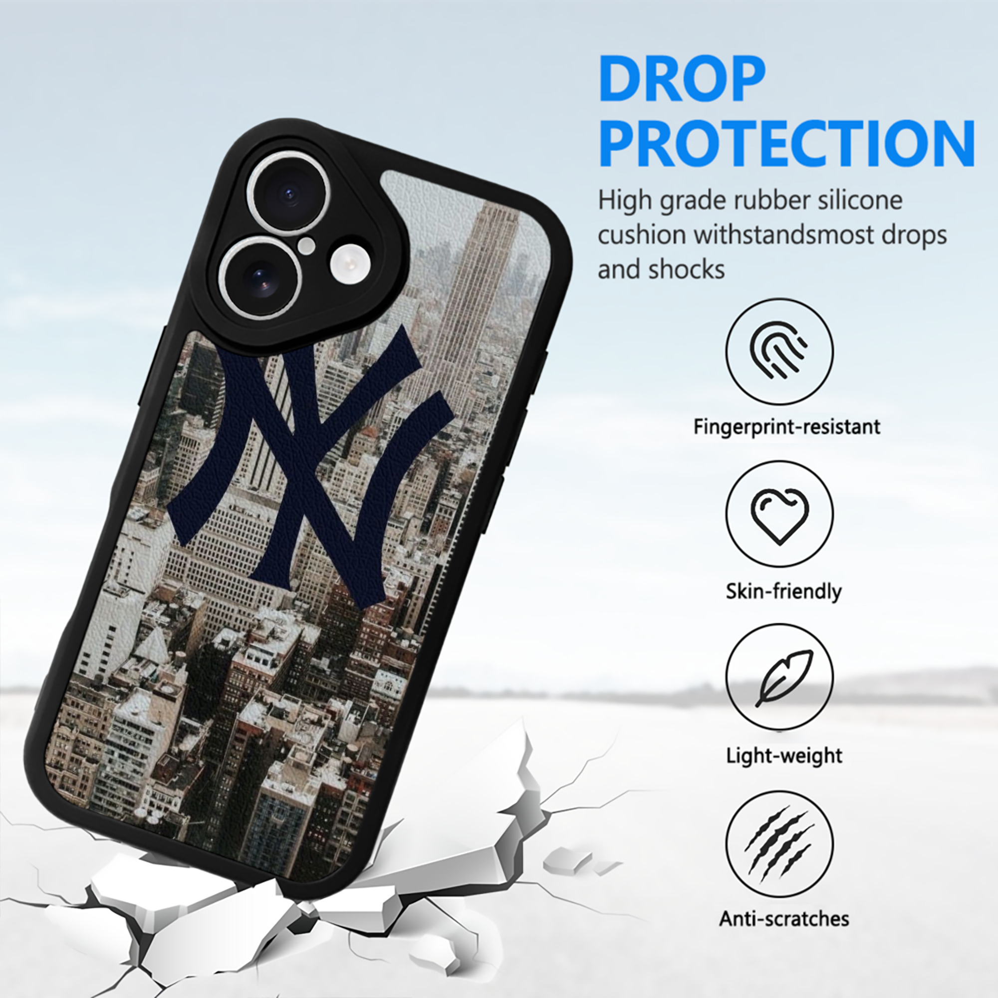 New York Yankees 171 IPhone 16 Silicone Leather Case – UV Print, Lambskin Texture – Perfect Fit, Wireless Charging Compatible, Scratch Resistant, Precise Cutouts – Stylish Protection For IPhone 16