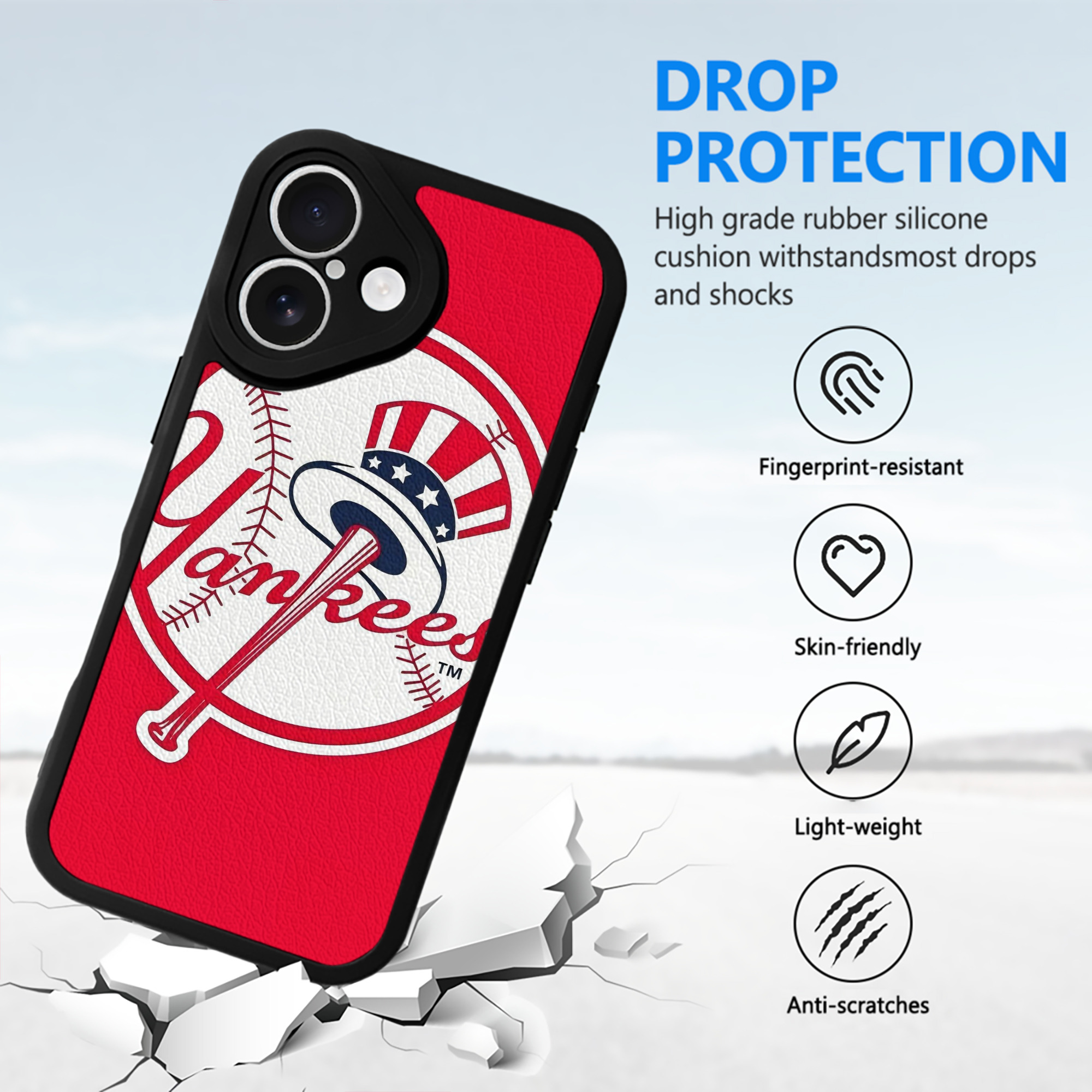 New York Yankees 165 IPhone 16 Silicone Leather Case – UV Print, Lambskin Texture – Perfect Fit, Wireless Charging Compatible, Scratch Resistant, Precise Cutouts – Stylish Protection For IPhone 16