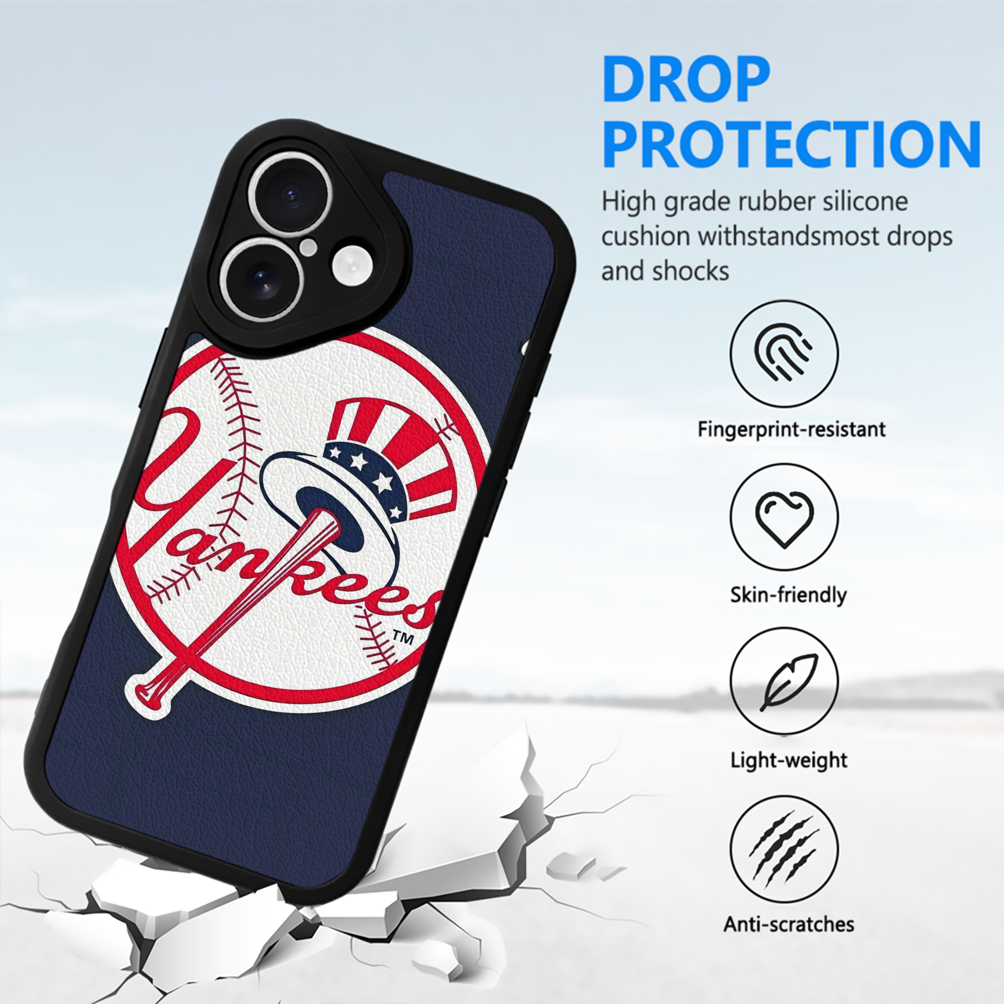 New York Yankees 157 IPhone 16 Silicone Leather Case – UV Print, Lambskin Texture – Perfect Fit, Wireless Charging Compatible, Scratch Resistant, Precise Cutouts – Stylish Protection For IPhone 16