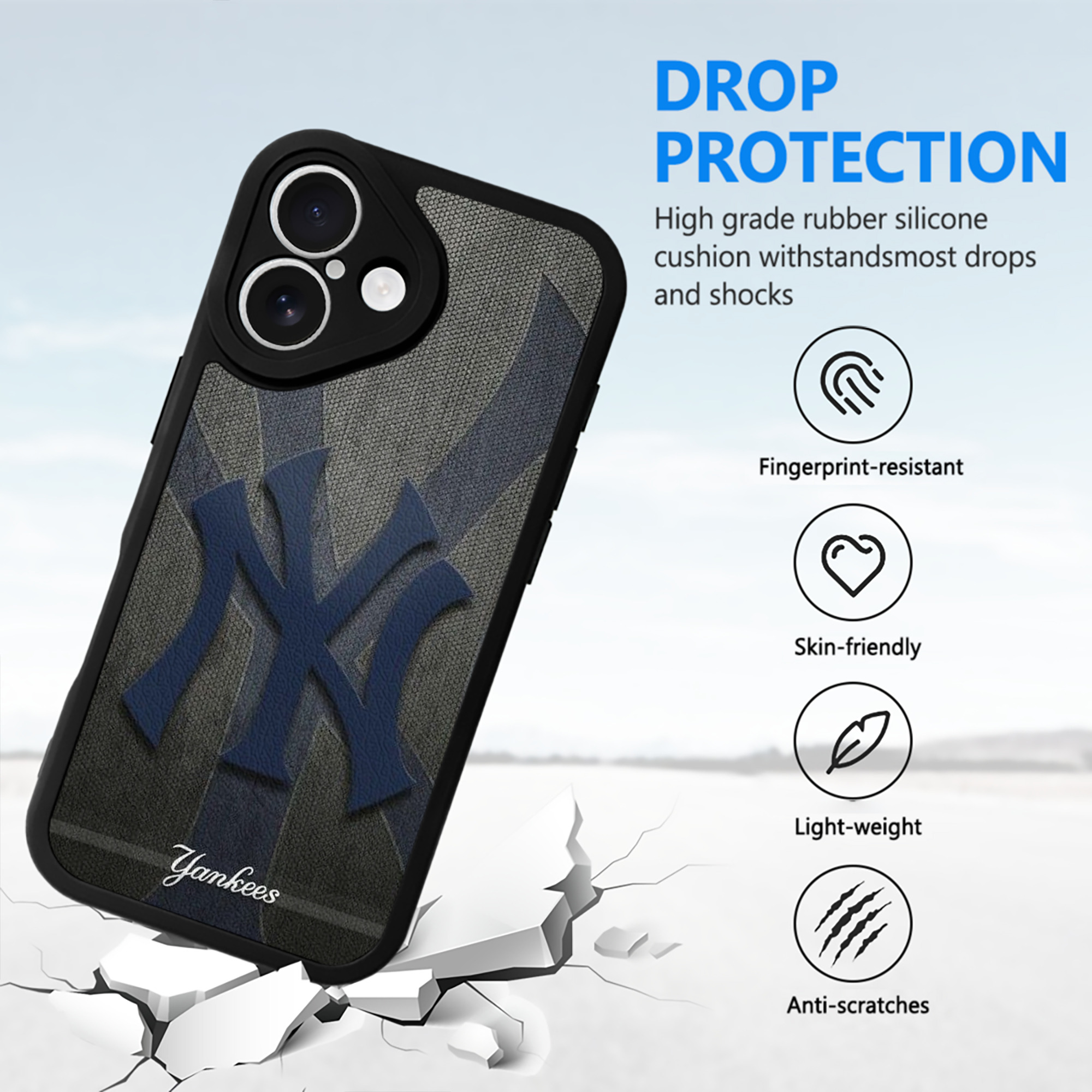 New York Yankees 153 IPhone 16 Silicone Leather Case – UV Print, Lambskin Texture – Perfect Fit, Wireless Charging Compatible, Scratch Resistant, Precise Cutouts – Stylish Protection For IPhone 16