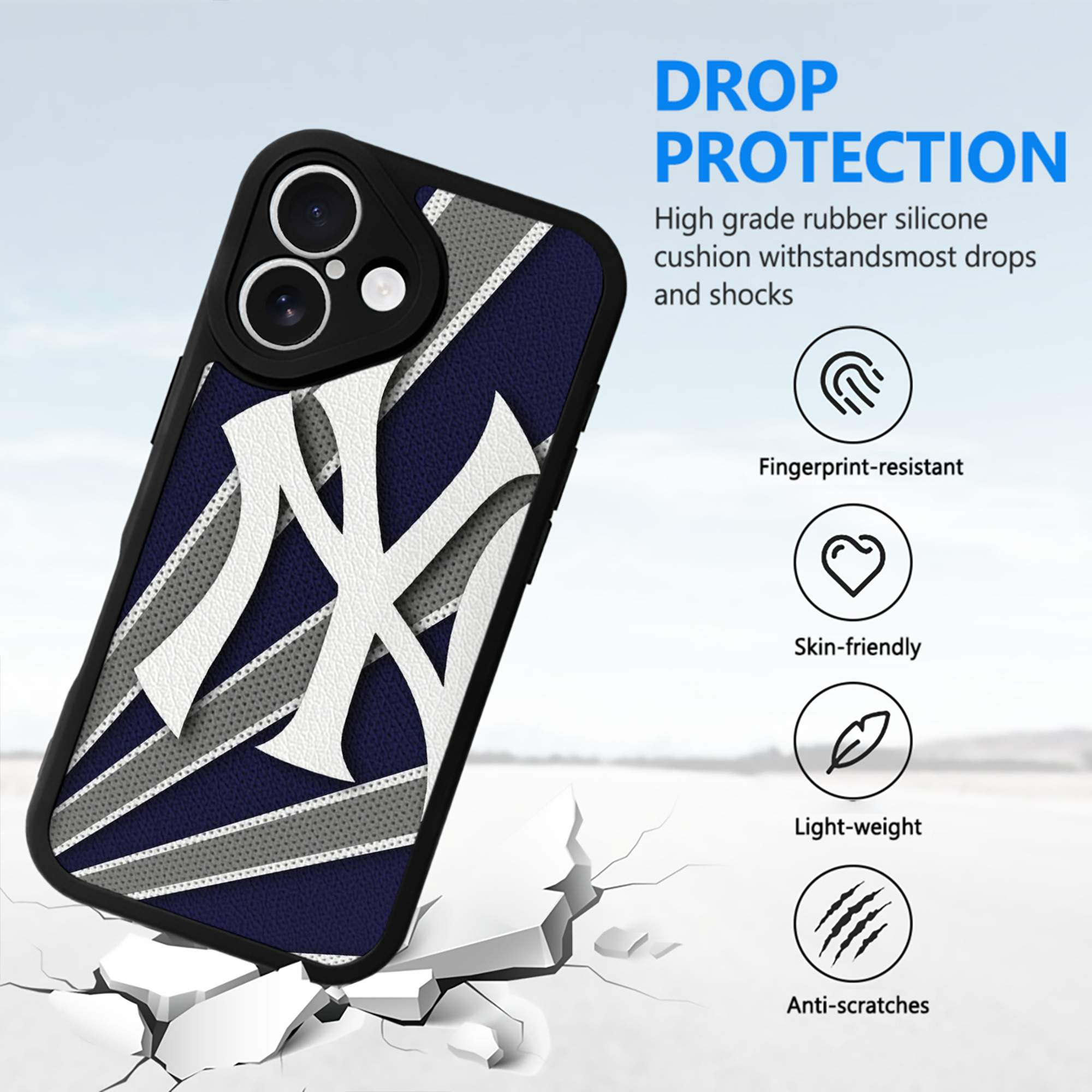 New York Yankees 168 IPhone 16 Silicone Leather Case – UV Print, Lambskin Texture – Perfect Fit, Wireless Charging Compatible, Scratch Resistant, Precise Cutouts – Stylish Protection For IPhone 16