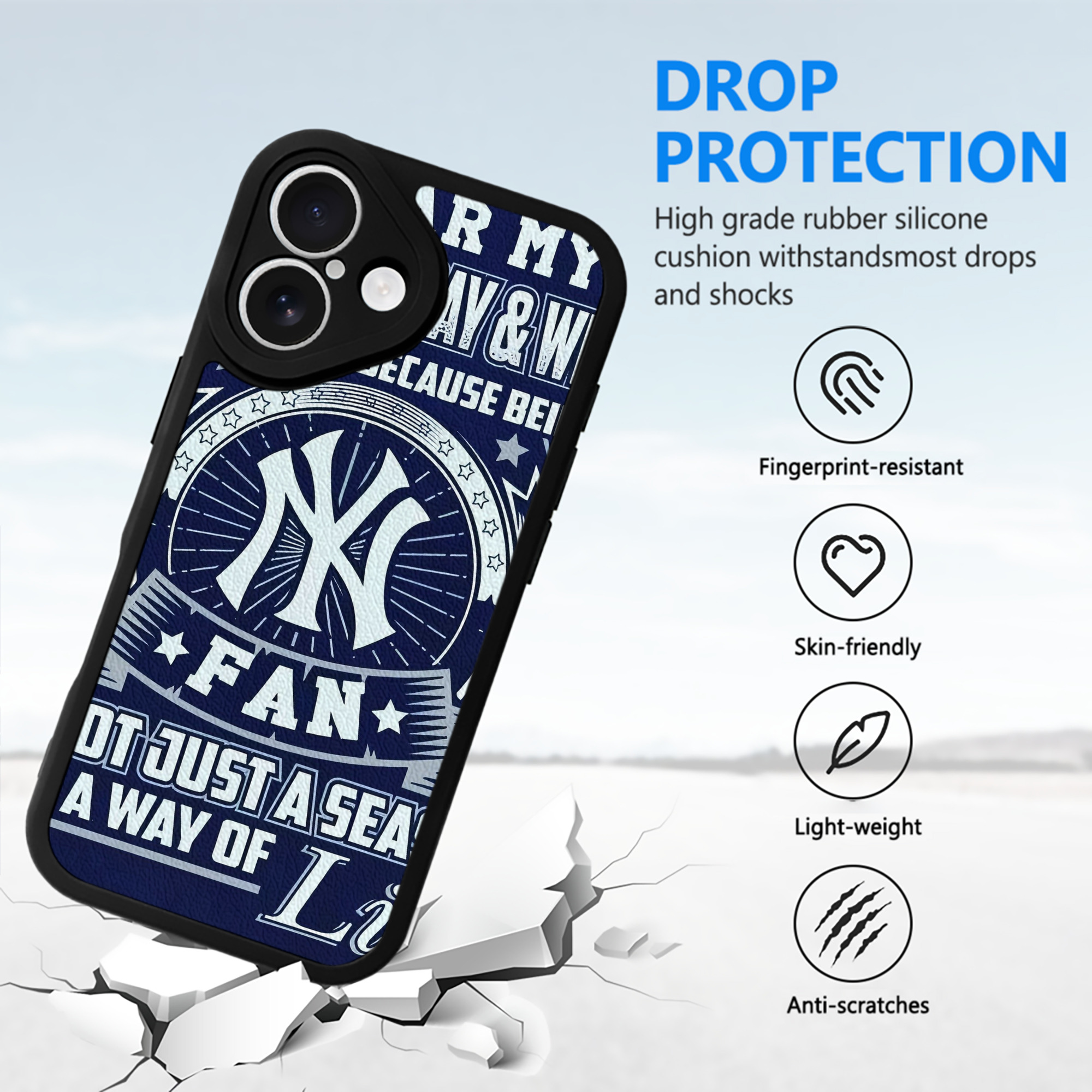 New York Yankees 194 IPhone 16 Silicone Leather Case – UV Print, Lambskin Texture – Perfect Fit, Wireless Charging Compatible, Scratch Resistant, Precise Cutouts – Stylish Protection For IPhone 16