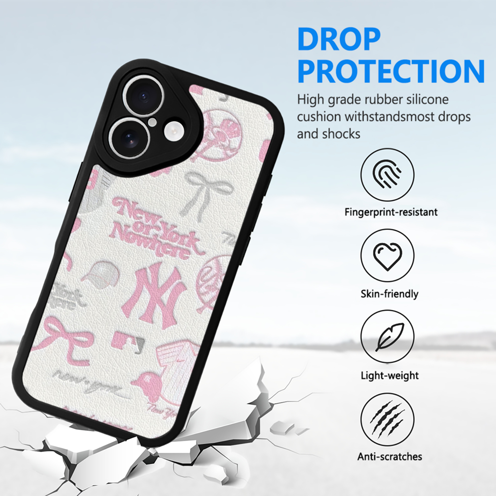 New York Yankees 206 IPhone 16 Silicone Leather Case – UV Print, Lambskin Texture – Perfect Fit, Wireless Charging Compatible, Scratch Resistant, Precise Cutouts – Stylish Protection For IPhone 16