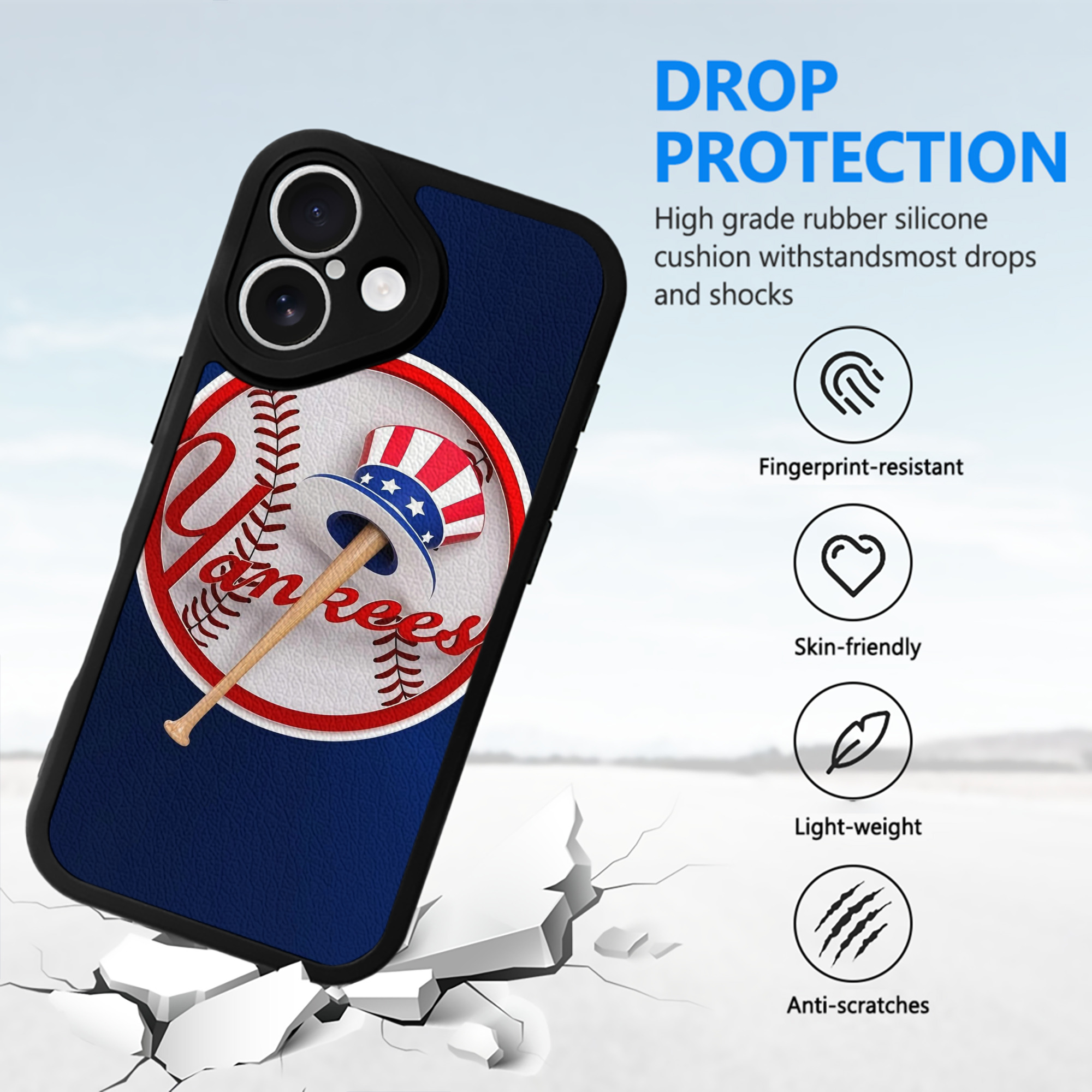 New York Yankees 200 IPhone 16 Silicone Leather Case – UV Print, Lambskin Texture – Perfect Fit, Wireless Charging Compatible, Scratch Resistant, Precise Cutouts – Stylish Protection For IPhone 16