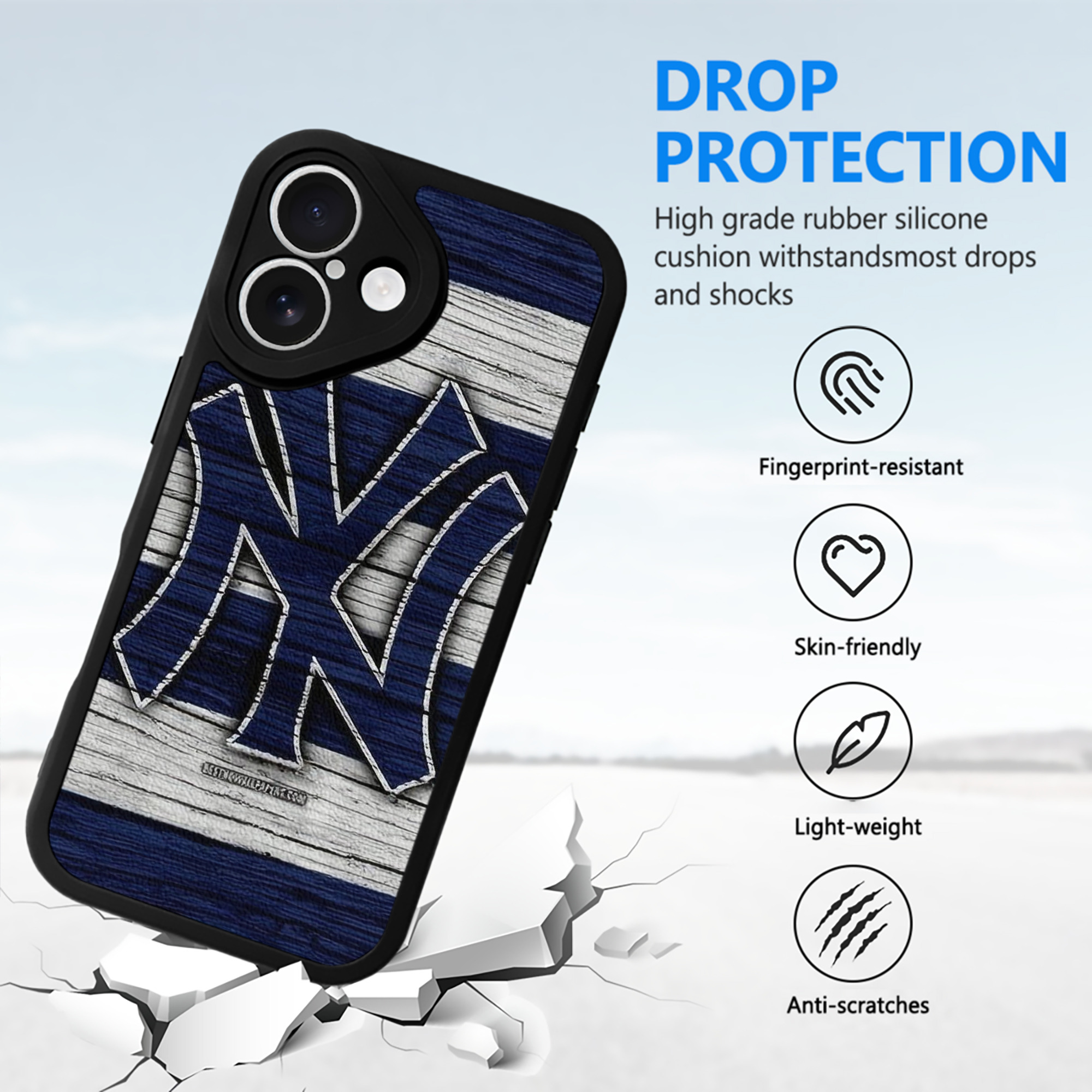 New York Yankees 187 IPhone 16 Silicone Leather Case – UV Print, Lambskin Texture – Perfect Fit, Wireless Charging Compatible, Scratch Resistant, Precise Cutouts – Stylish Protection For IPhone 16