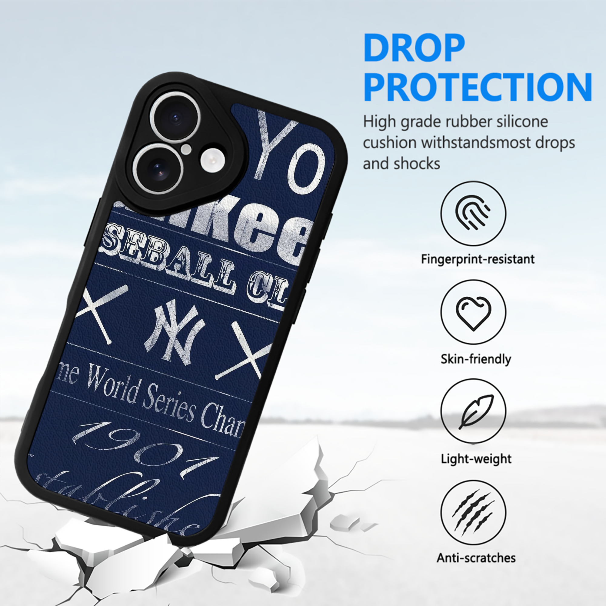 New York Yankees 205 IPhone 16 Silicone Leather Case – UV Print, Lambskin Texture – Perfect Fit, Wireless Charging Compatible, Scratch Resistant, Precise Cutouts – Stylish Protection For IPhone 16