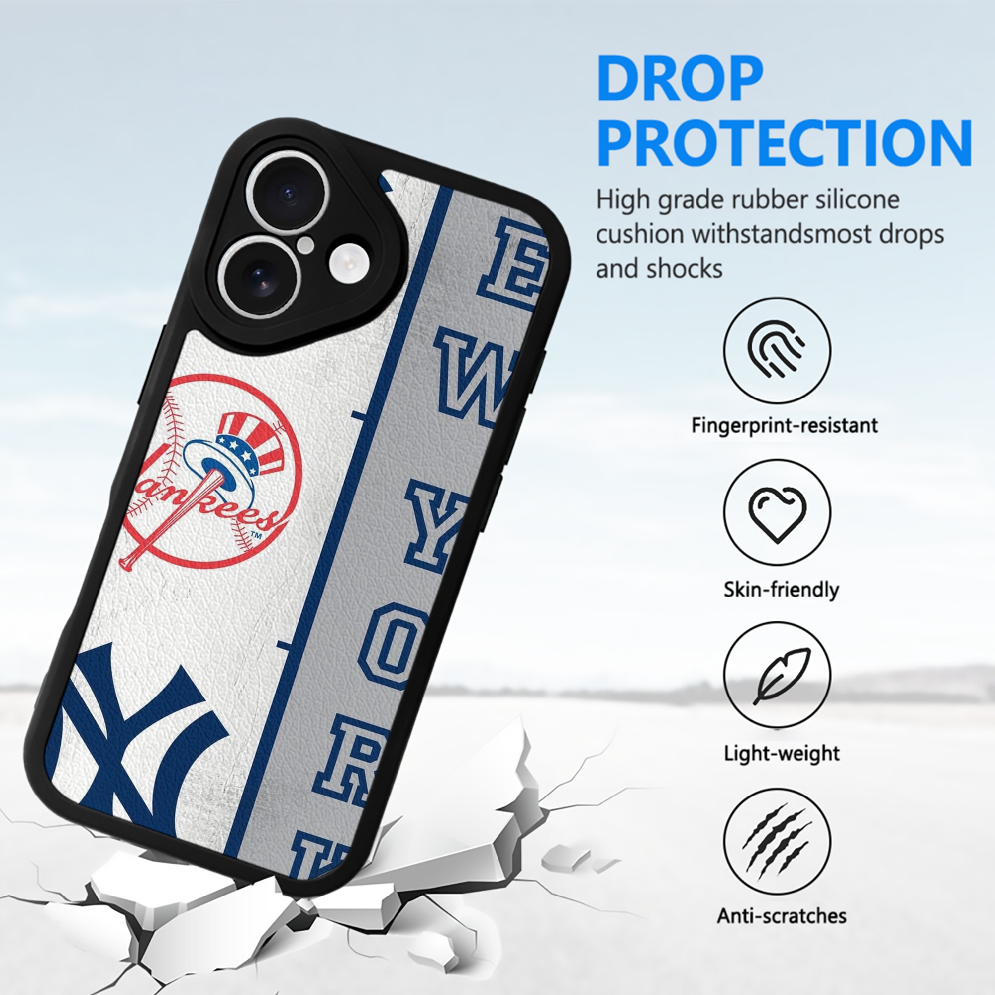 New York Yankees 217 IPhone 16 Silicone Leather Case – UV Print, Lambskin Texture – Perfect Fit, Wireless Charging Compatible, Scratch Resistant, Precise Cutouts – Stylish Protection For IPhone 16