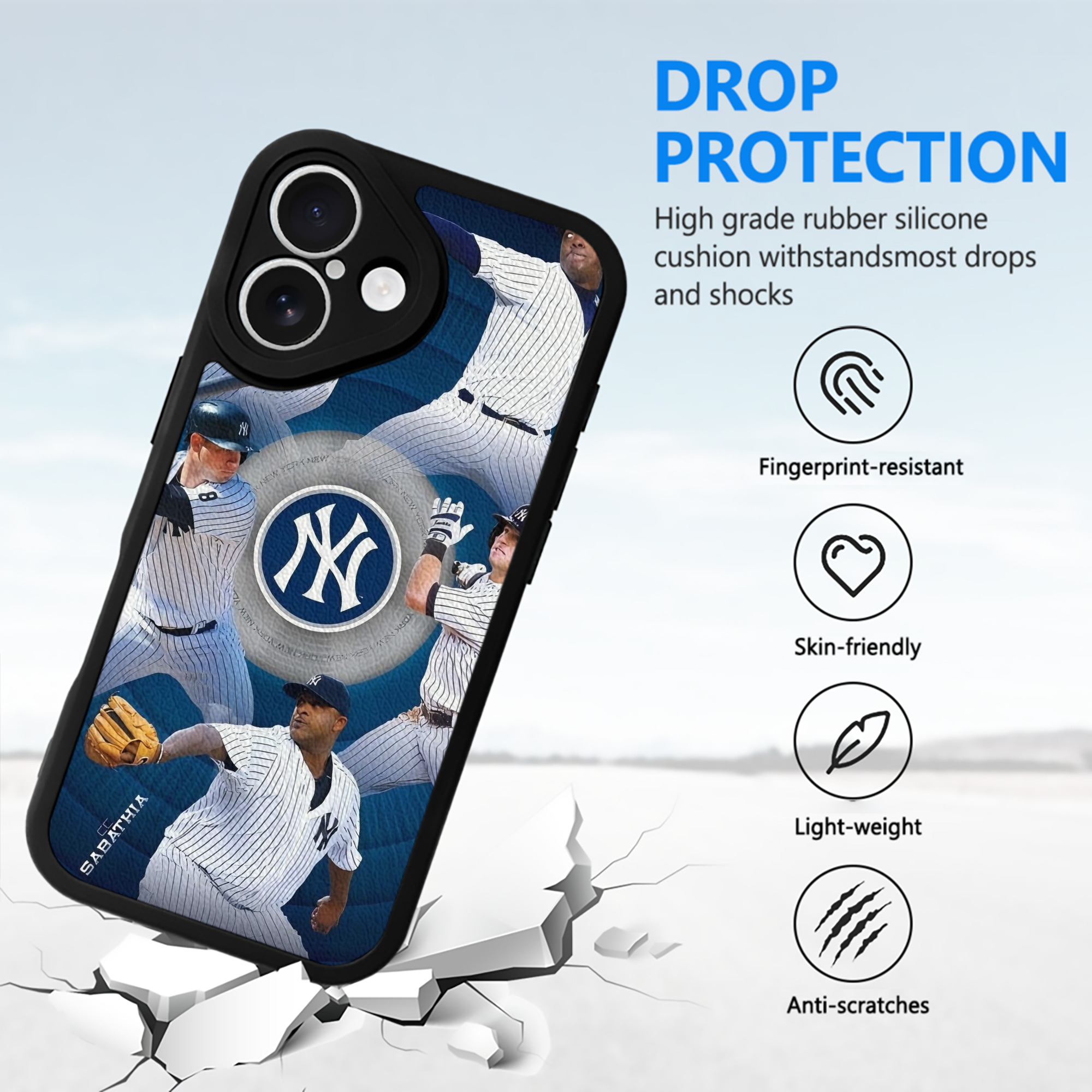 New York Yankees 222 IPhone 16 Silicone Leather Case – UV Print, Lambskin Texture – Perfect Fit, Wireless Charging Compatible, Scratch Resistant, Precise Cutouts – Stylish Protection For IPhone 16