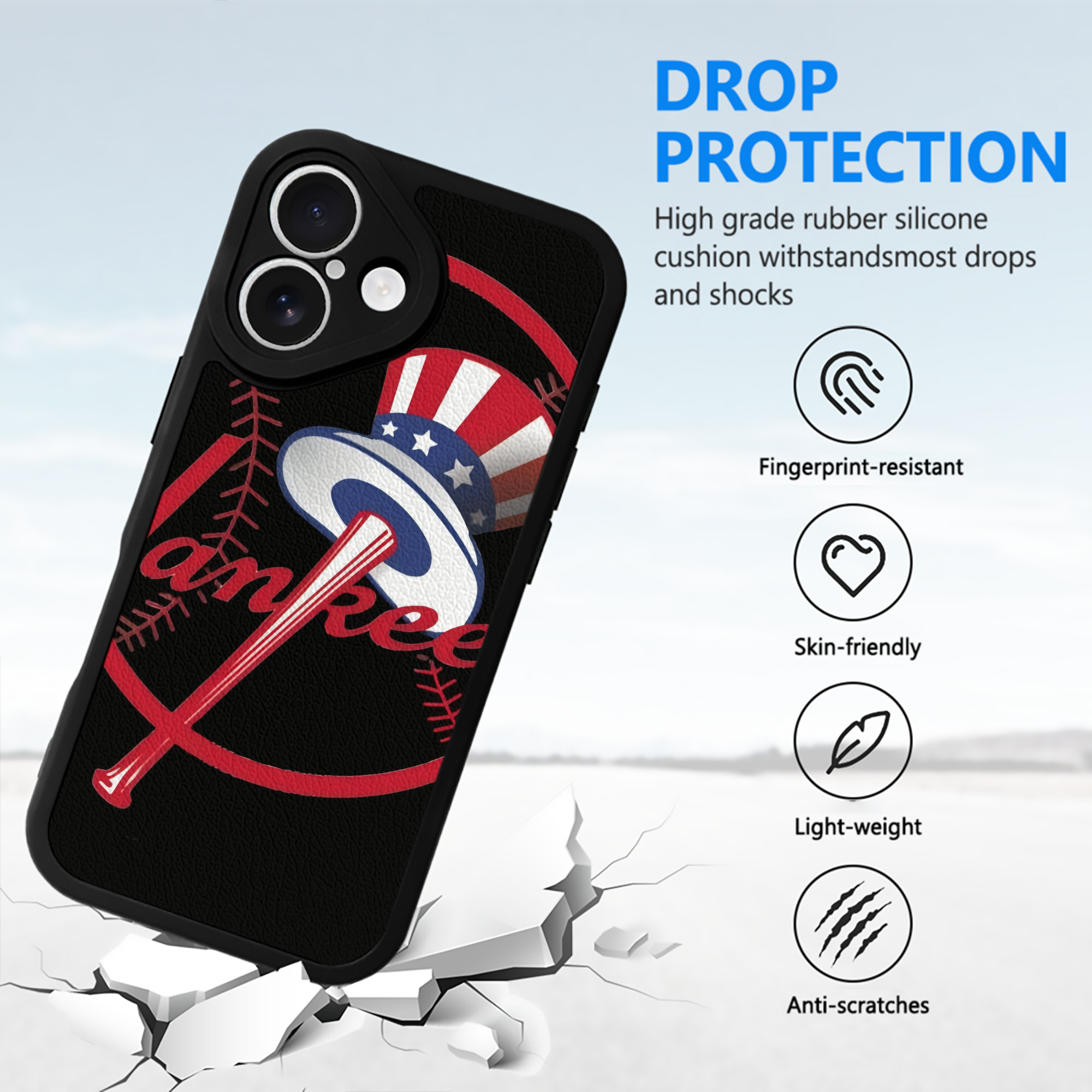 New York Yankees 188 IPhone 16 Silicone Leather Case – UV Print, Lambskin Texture – Perfect Fit, Wireless Charging Compatible, Scratch Resistant, Precise Cutouts – Stylish Protection For IPhone 16