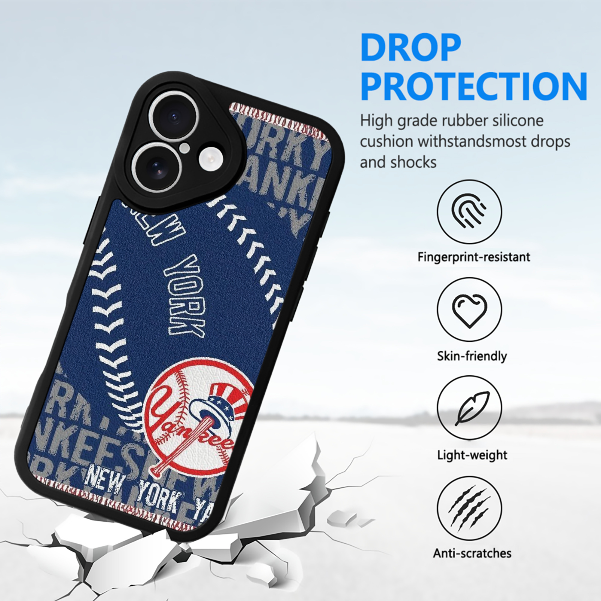 New York Yankees 198 IPhone 16 Silicone Leather Case – UV Print, Lambskin Texture – Perfect Fit, Wireless Charging Compatible, Scratch Resistant, Precise Cutouts – Stylish Protection For IPhone 16