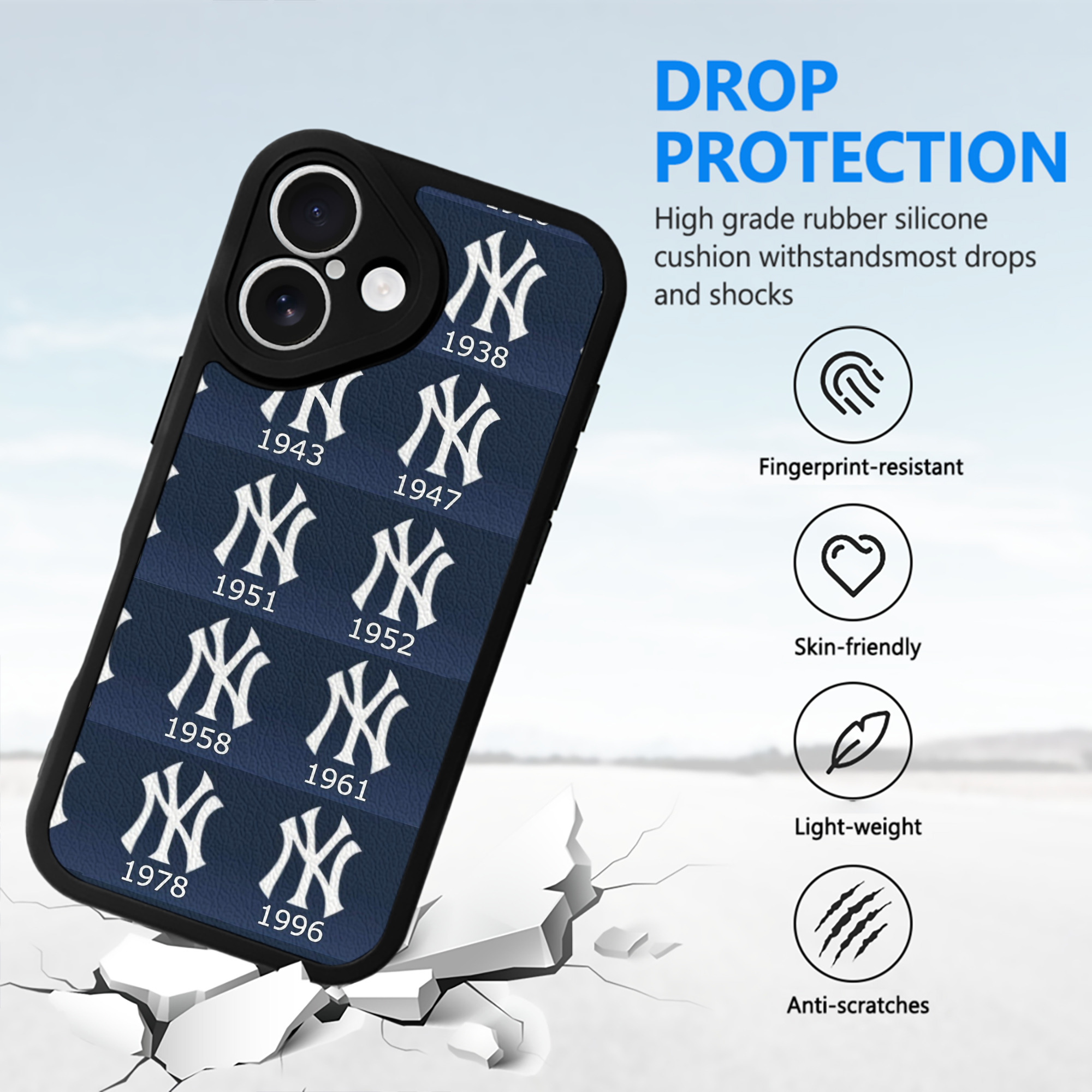 New York Yankees 229 IPhone 16 Silicone Leather Case – UV Print, Lambskin Texture – Perfect Fit, Wireless Charging Compatible, Scratch Resistant, Precise Cutouts – Stylish Protection For IPhone 16