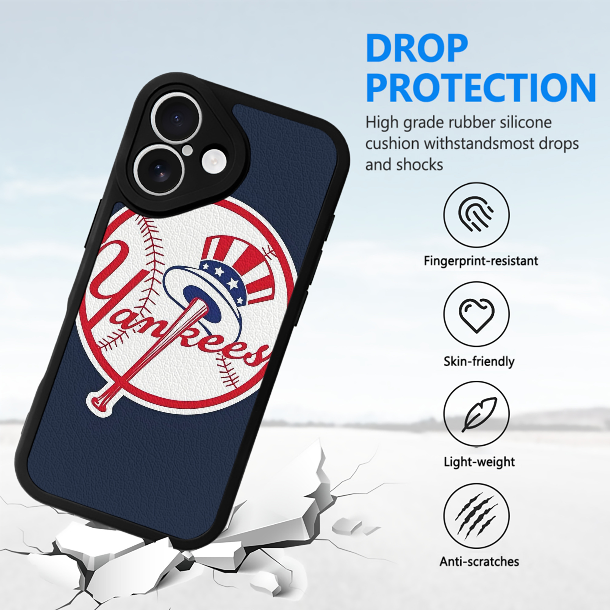 New York Yankees 216 IPhone 16 Silicone Leather Case – UV Print, Lambskin Texture – Perfect Fit, Wireless Charging Compatible, Scratch Resistant, Precise Cutouts – Stylish Protection For IPhone 16