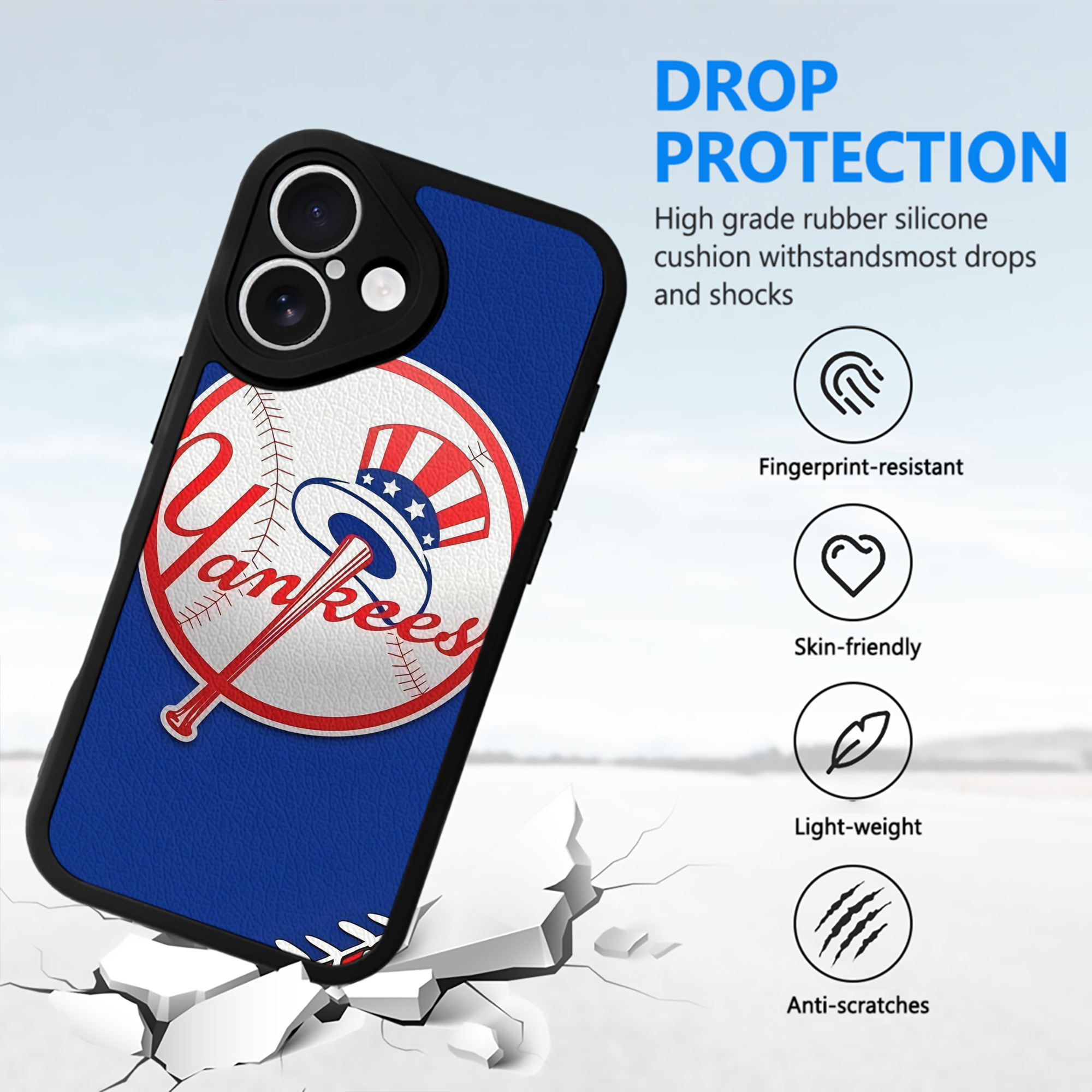 New York Yankees 203 IPhone 16 Silicone Leather Case – UV Print, Lambskin Texture – Perfect Fit, Wireless Charging Compatible, Scratch Resistant, Precise Cutouts – Stylish Protection For IPhone 16