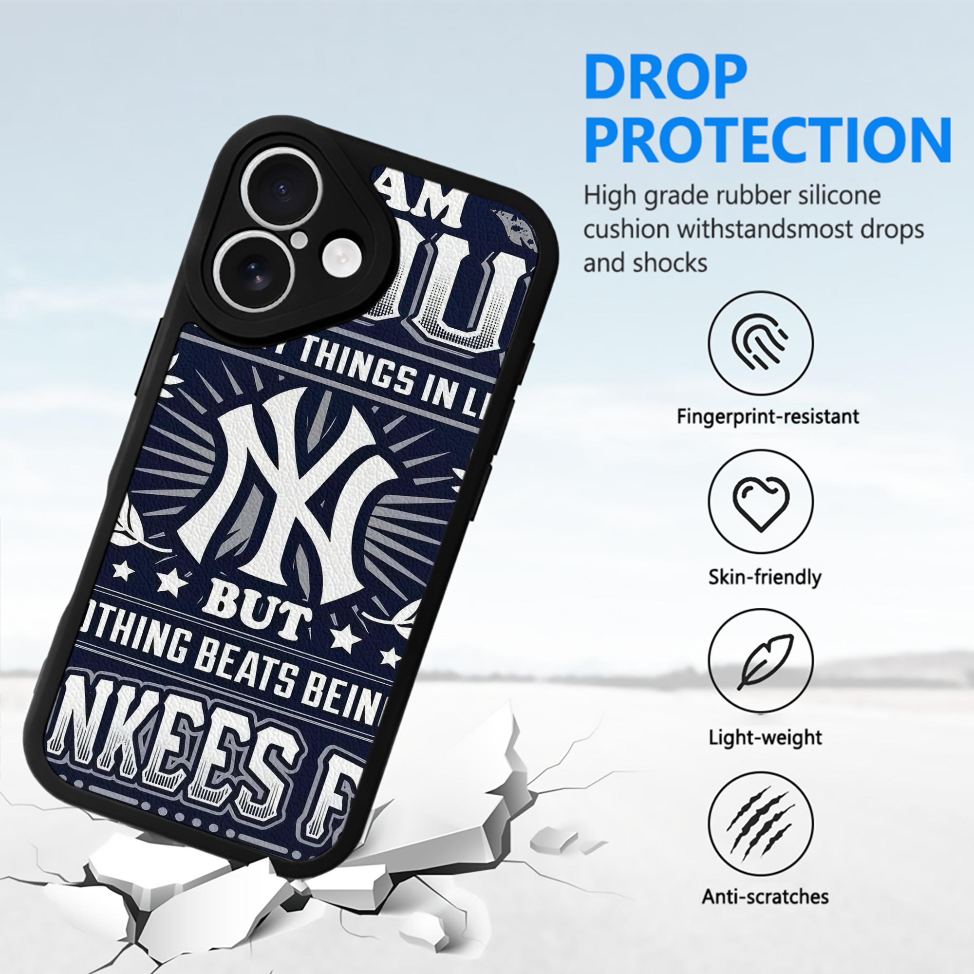 New York Yankees 301 IPhone 16 Silicone Leather Case – UV Print, Lambskin Texture – Perfect Fit, Wireless Charging Compatible, Scratch Resistant, Precise Cutouts – Stylish Protection For IPhone 16
