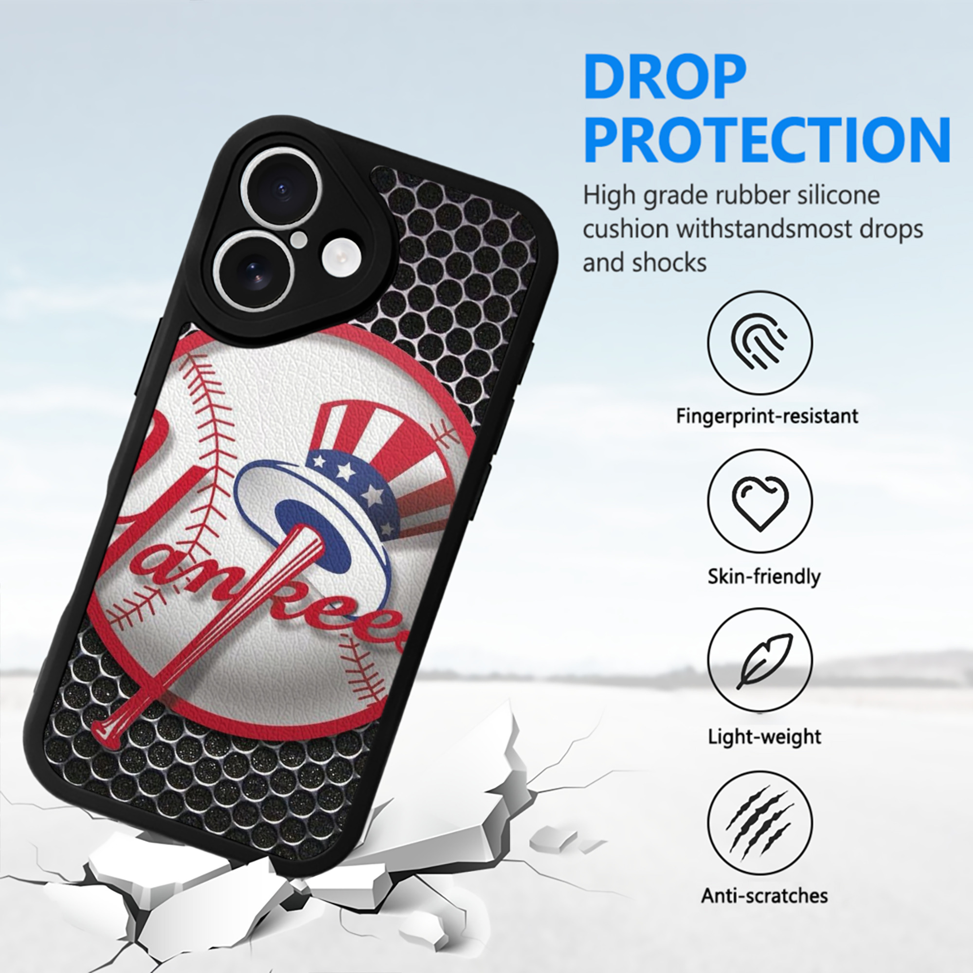 New York Yankees 221 IPhone 16 Silicone Leather Case – UV Print, Lambskin Texture – Perfect Fit, Wireless Charging Compatible, Scratch Resistant, Precise Cutouts – Stylish Protection For IPhone 16