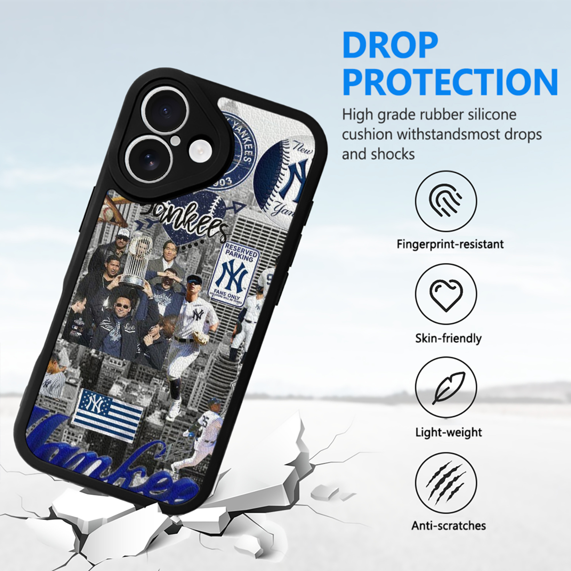 New York Yankees 199 IPhone 16 Silicone Leather Case – UV Print, Lambskin Texture – Perfect Fit, Wireless Charging Compatible, Scratch Resistant, Precise Cutouts – Stylish Protection For IPhone 16