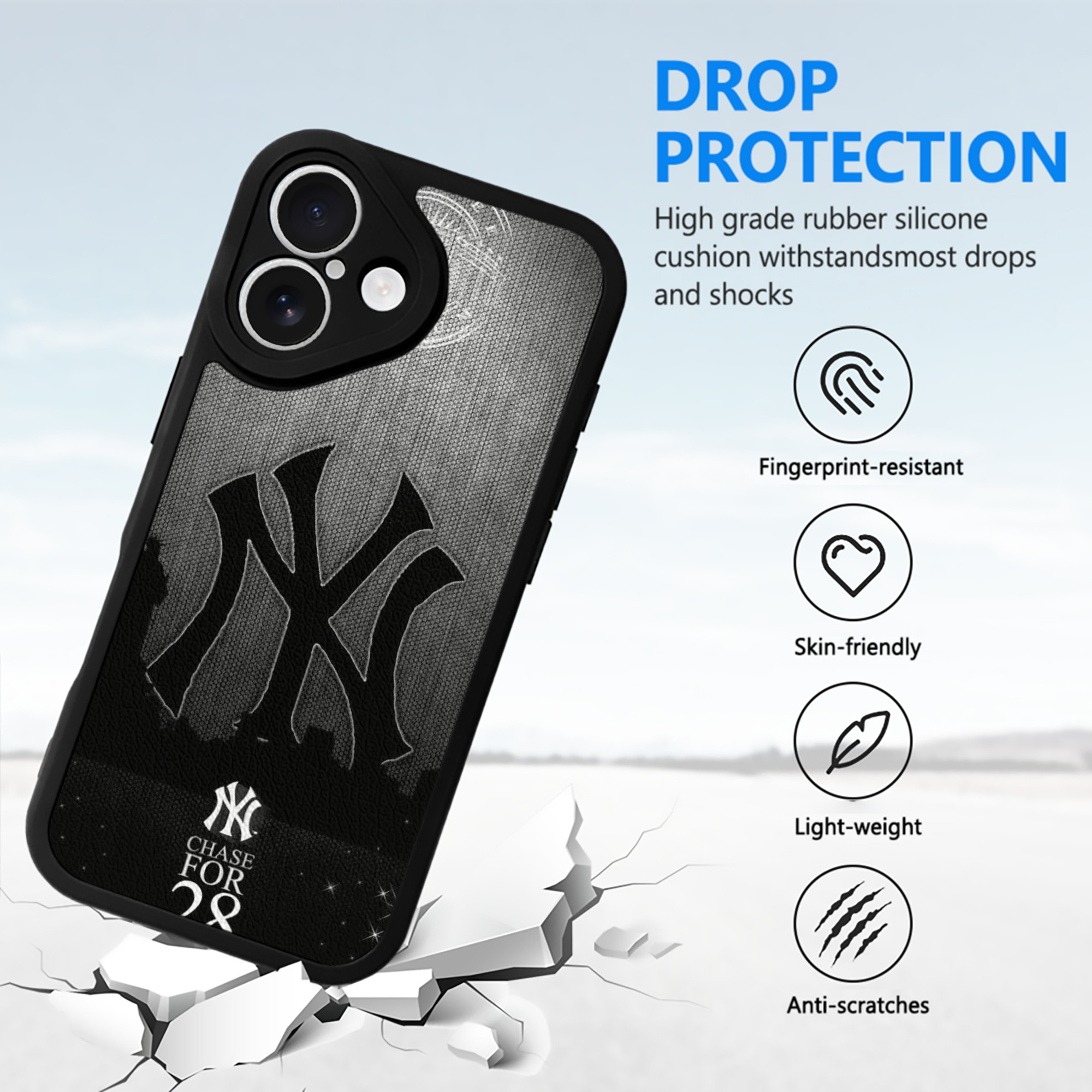 New York Yankees 313 IPhone 16 Silicone Leather Case – UV Print, Lambskin Texture – Perfect Fit, Wireless Charging Compatible, Scratch Resistant, Precise Cutouts – Stylish Protection For IPhone 16
