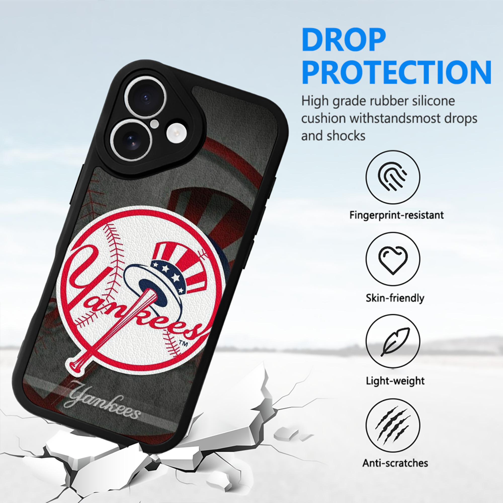 New York Yankees 228 IPhone 16 Silicone Leather Case – UV Print, Lambskin Texture – Perfect Fit, Wireless Charging Compatible, Scratch Resistant, Precise Cutouts – Stylish Protection For IPhone 16