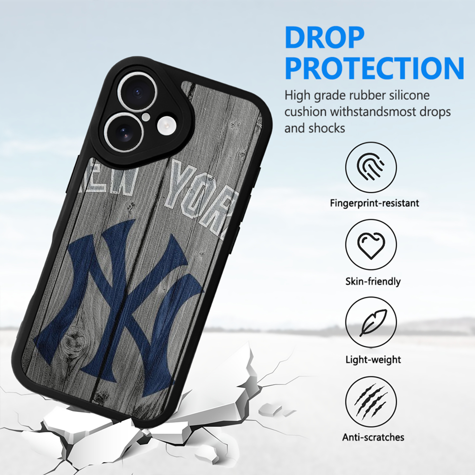 New York Yankees 204 IPhone 16 Silicone Leather Case – UV Print, Lambskin Texture – Perfect Fit, Wireless Charging Compatible, Scratch Resistant, Precise Cutouts – Stylish Protection For IPhone 16